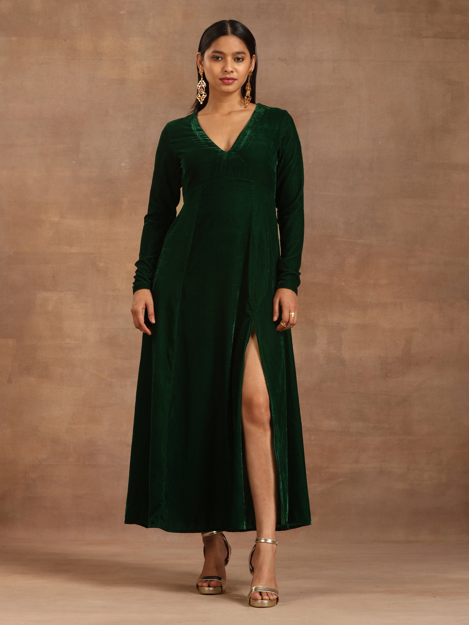 trueBrowns Green Velvet Dress 