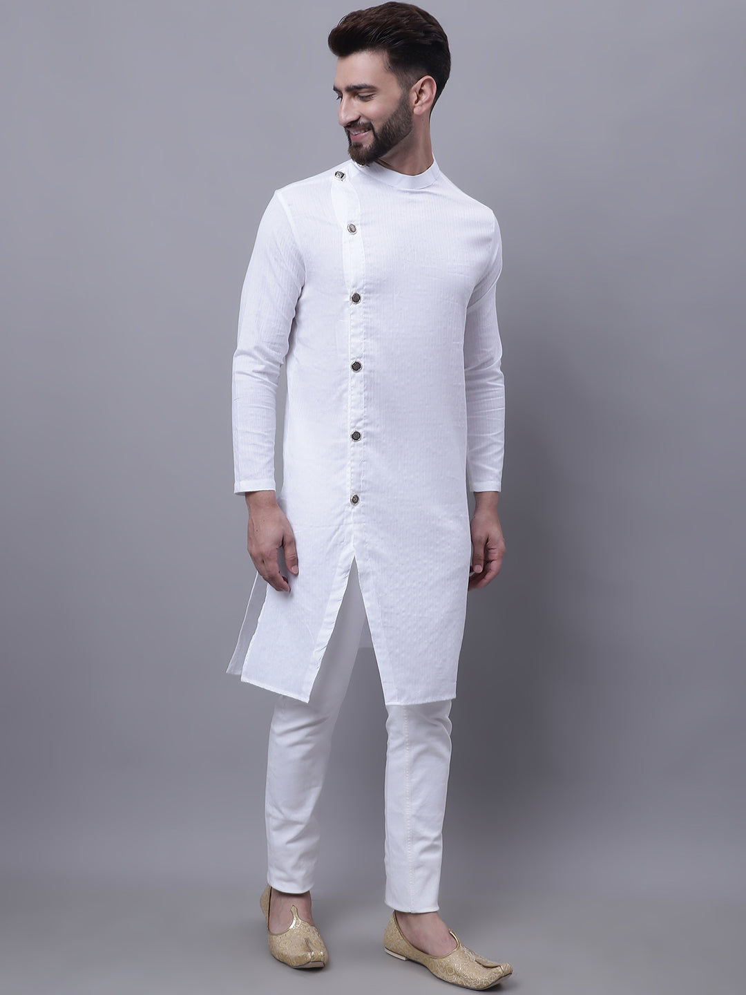 Even Apparels White Sherwani Kurta With Asymetrical Cut 