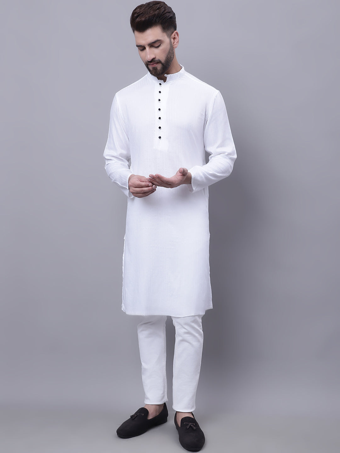 Even Apparels White Pure Cotton Kurta With Band Collar 