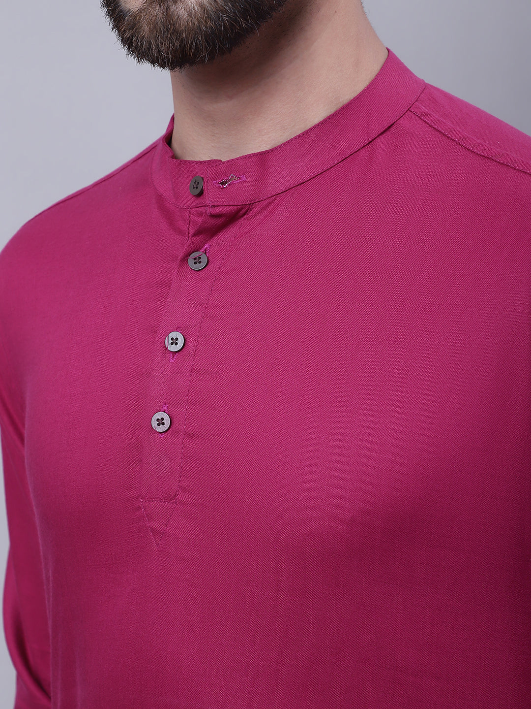 Even Apparels Wine Pure Cotton Short Kurta With Band Collar 