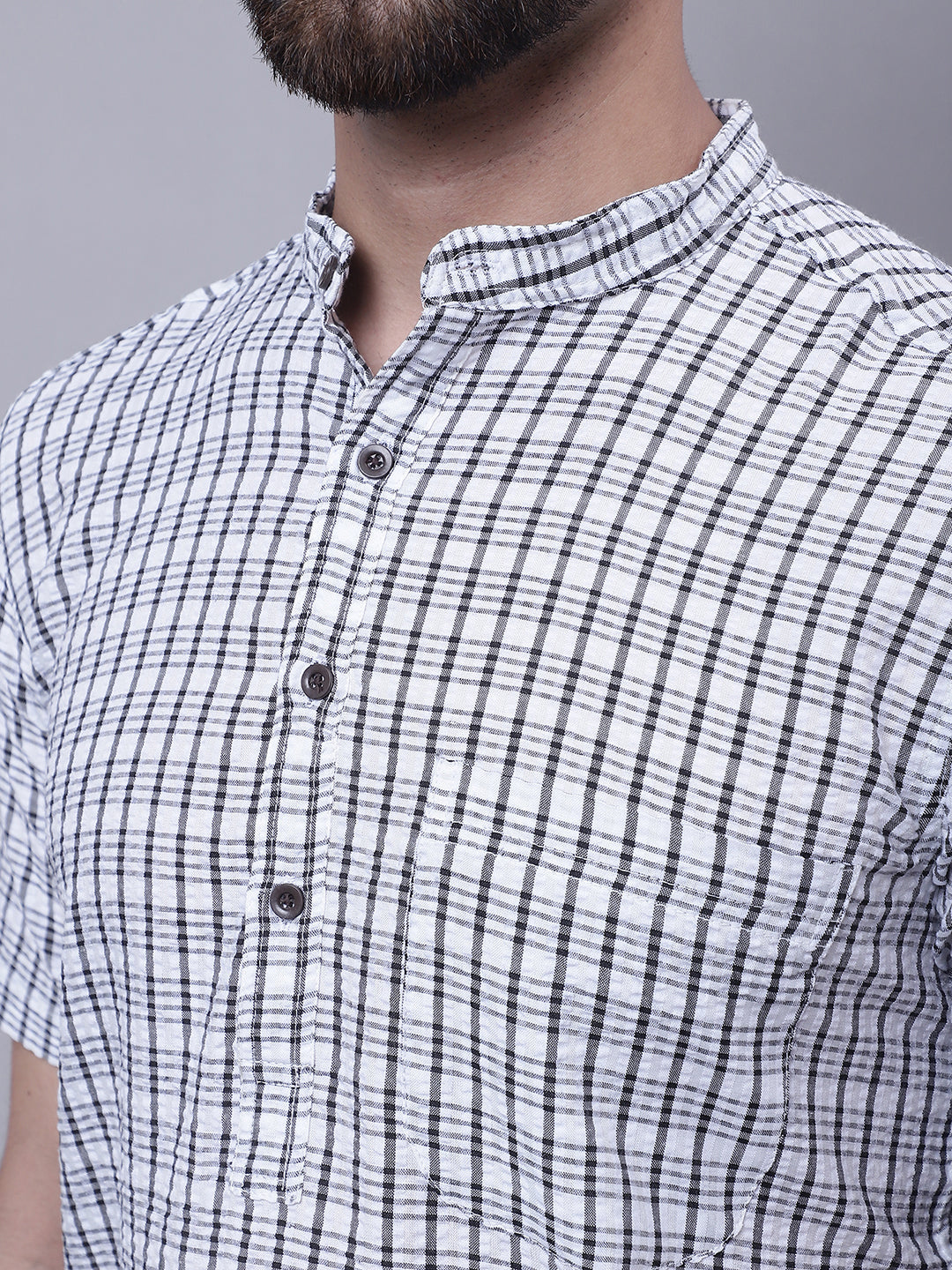 Even Apparels Multi Pure Cotton Short Sleeves Kurta With Band Collar 
