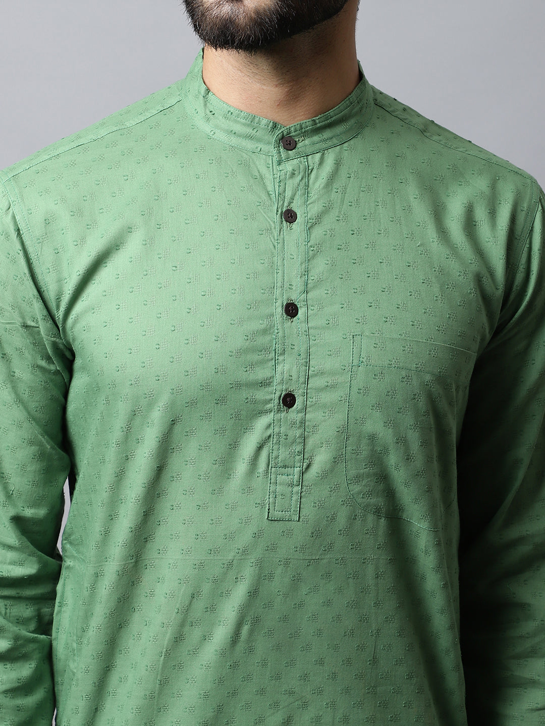 Even Apparels Green Solid Kurta With Band Collar 