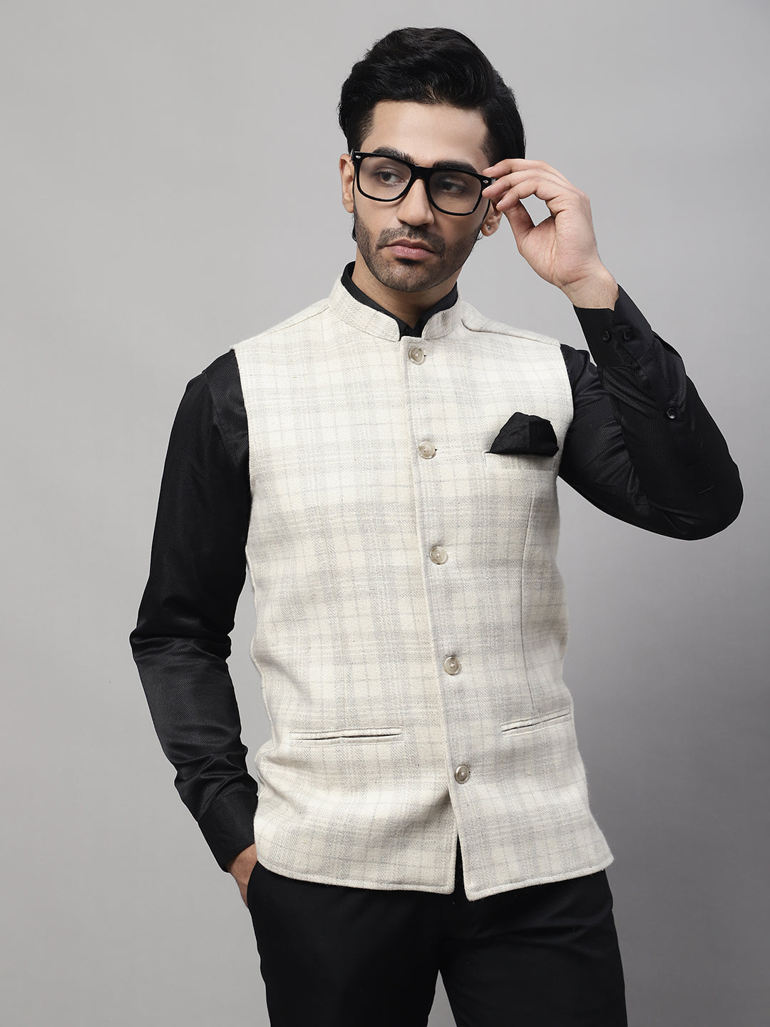 Even Apparels Men's Cream Pure Wool Nehru Jacket 