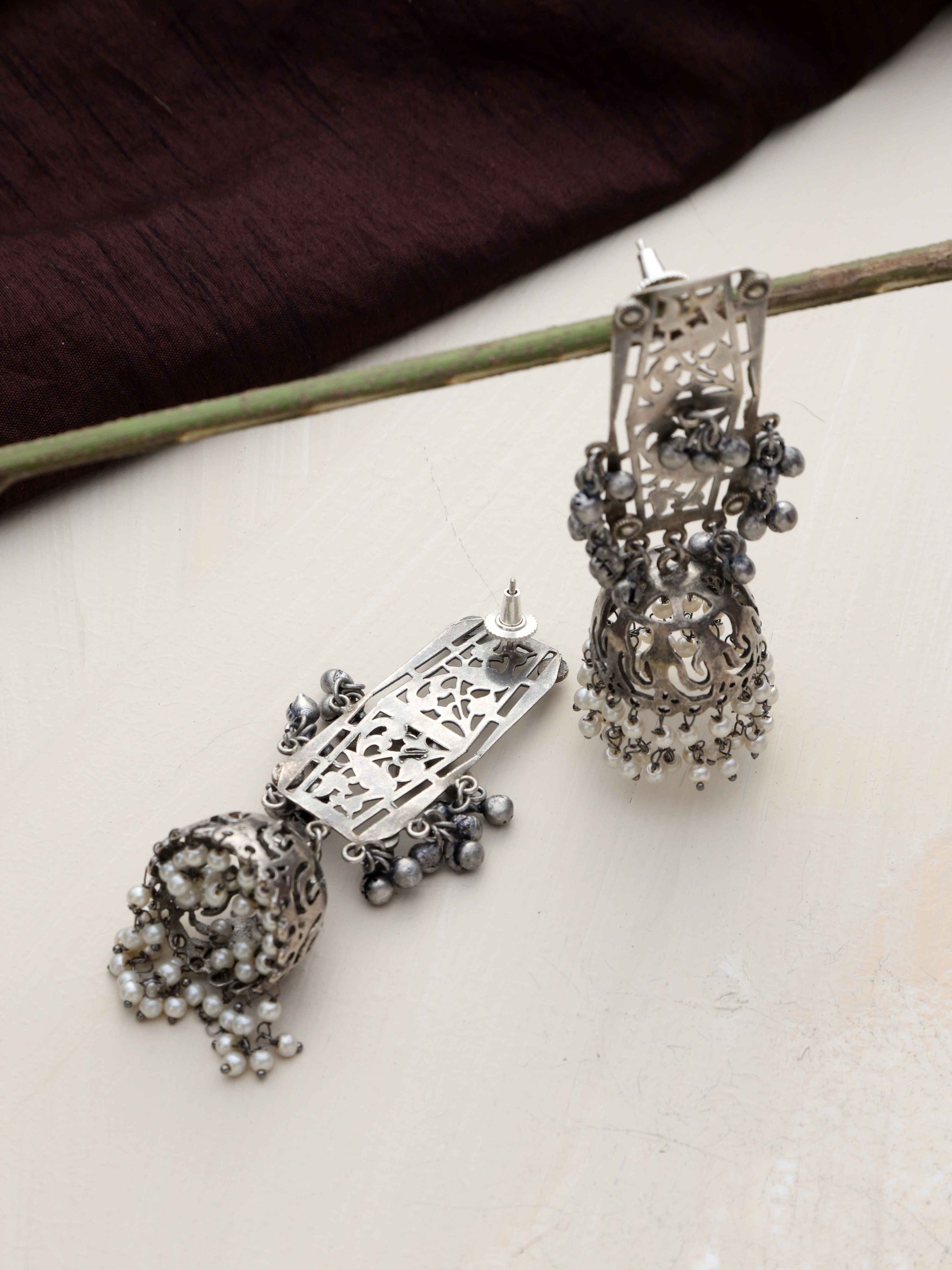 trueBrowns Silver Tone Floral Jhumka Earrings Truebrowns Lifestyle