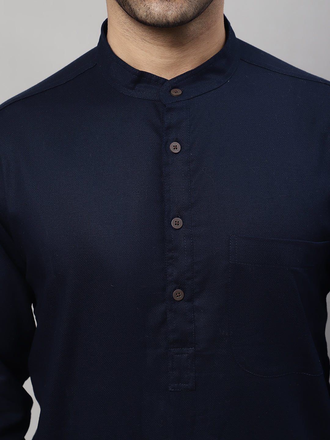 Even Apparels Blue Pure Cotton Kurta With Band Collar 