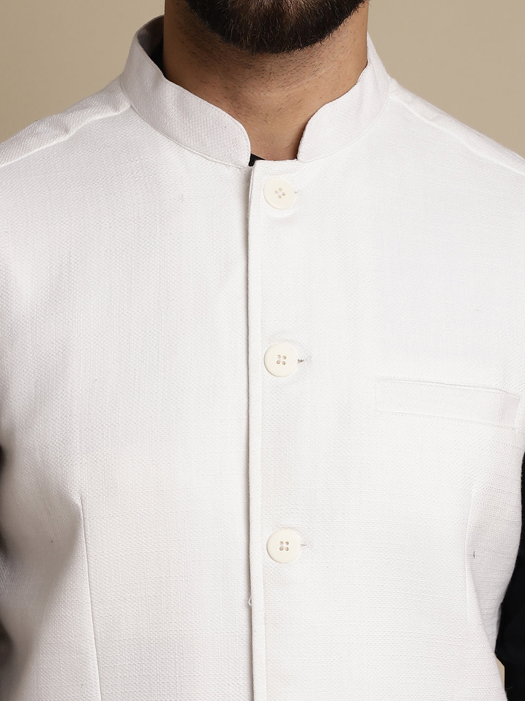 Even Apparels Men's White Mandarin Collar Waistcoat 