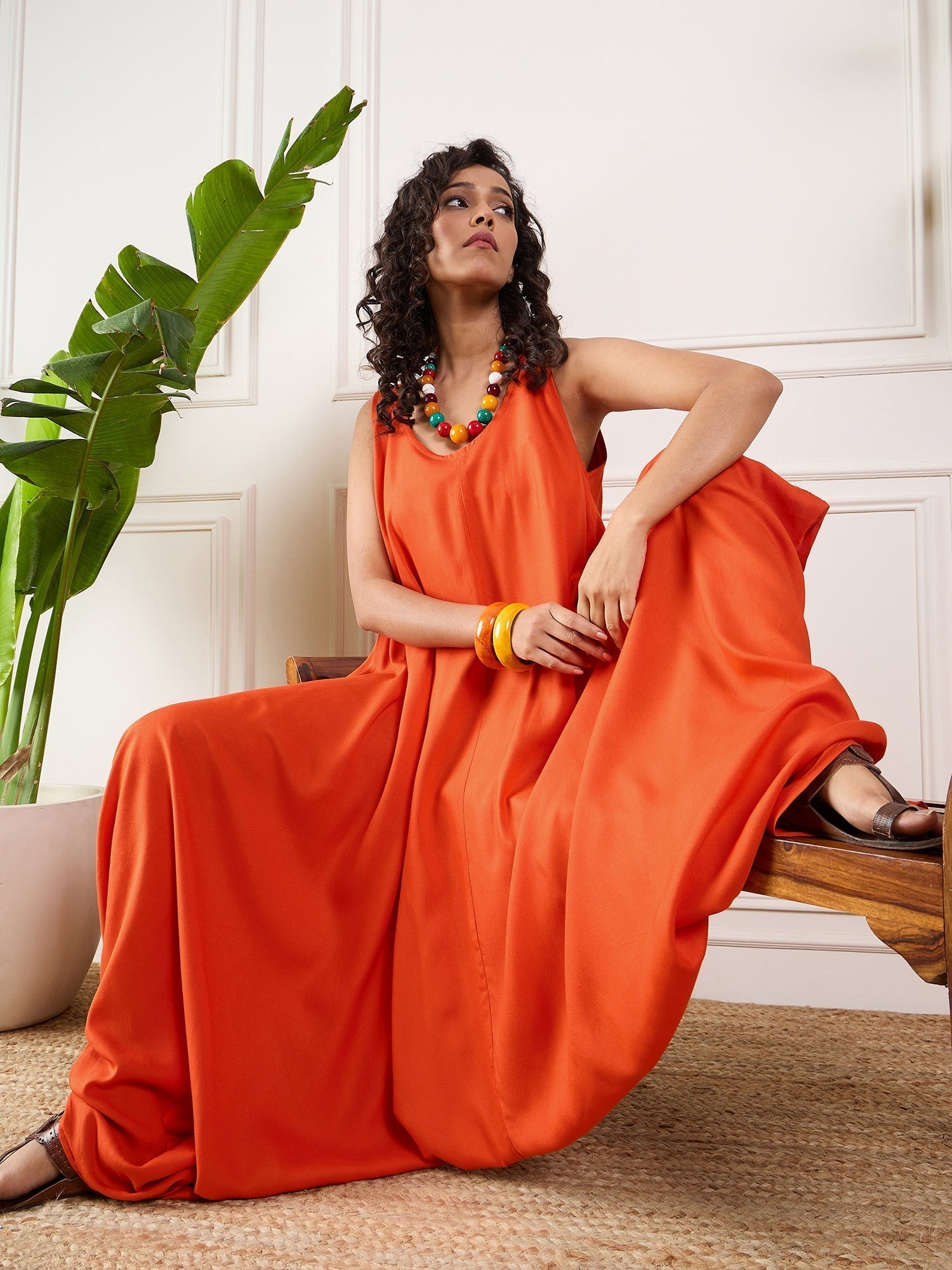 InWeave Orange Round Sleeveless Jumpsuit 
