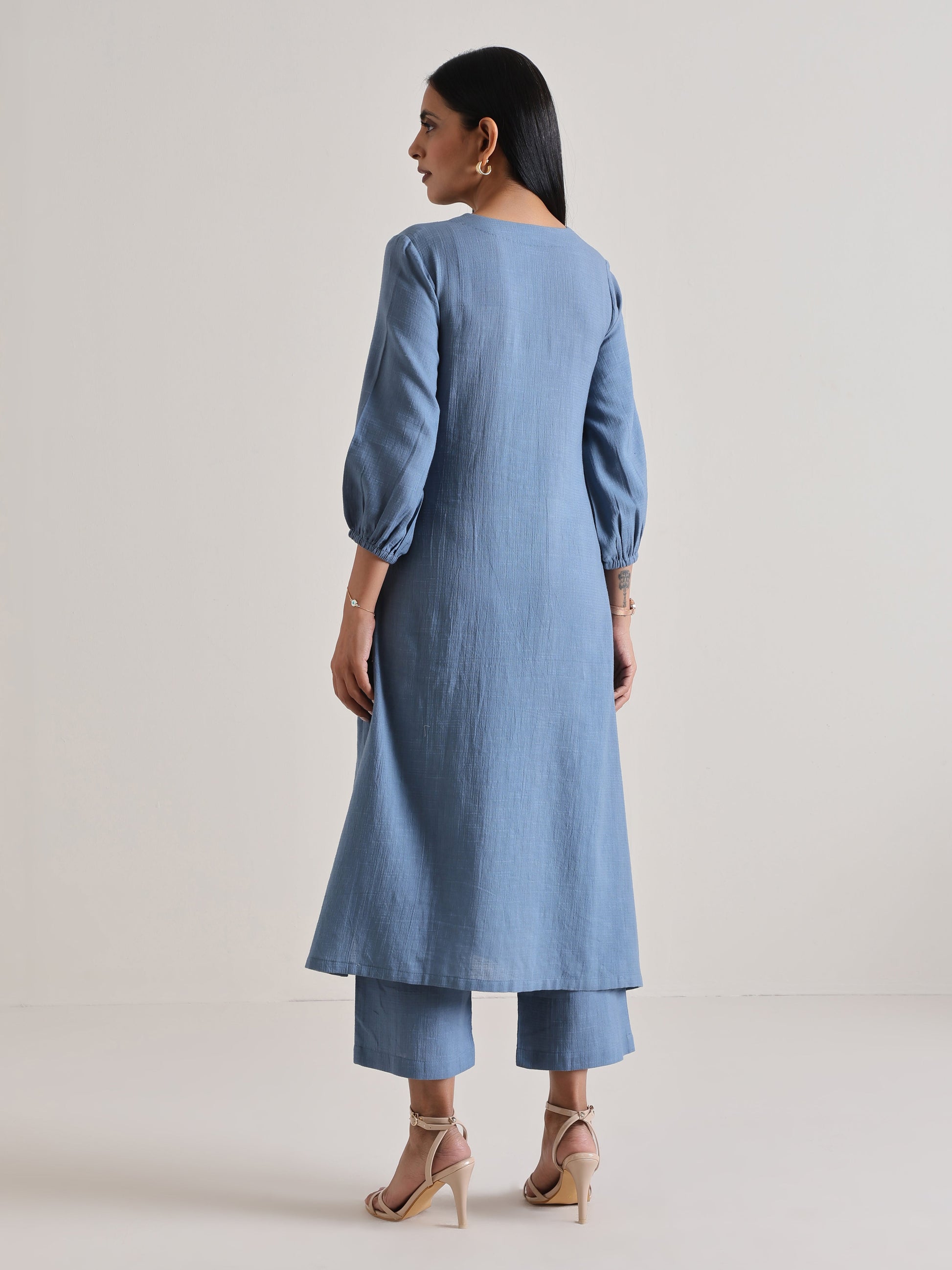 trueBrowns Light Blue Kurta Pant Set 