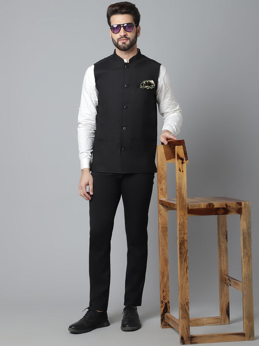 Even Apparels Men's Black Nehru Jacket With Welt Pockets 