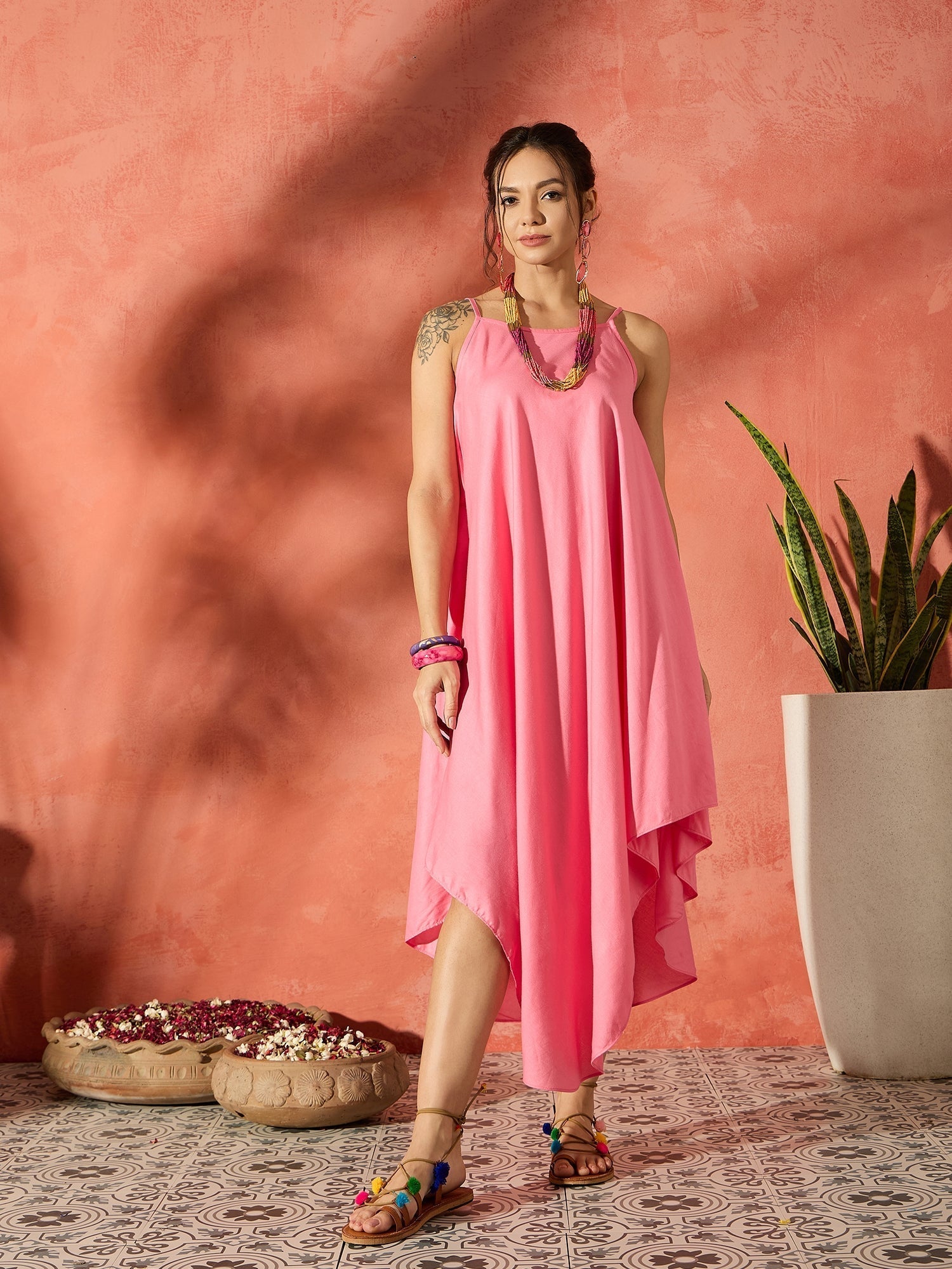 InWeave Purple Floral Peach Asymmetrical Dress 