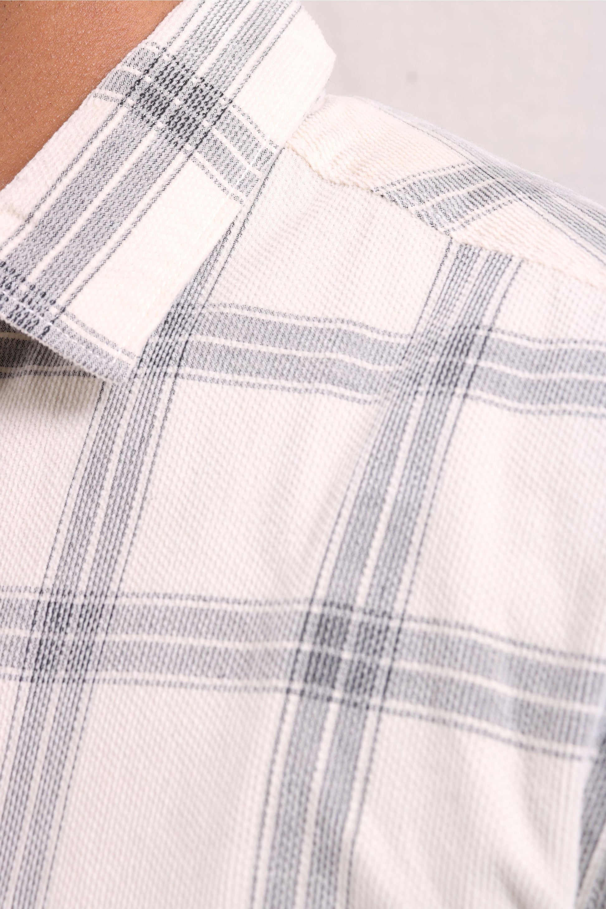 Jonesburg Off White Checks Fine Corduroy Regular Fit Shirt 