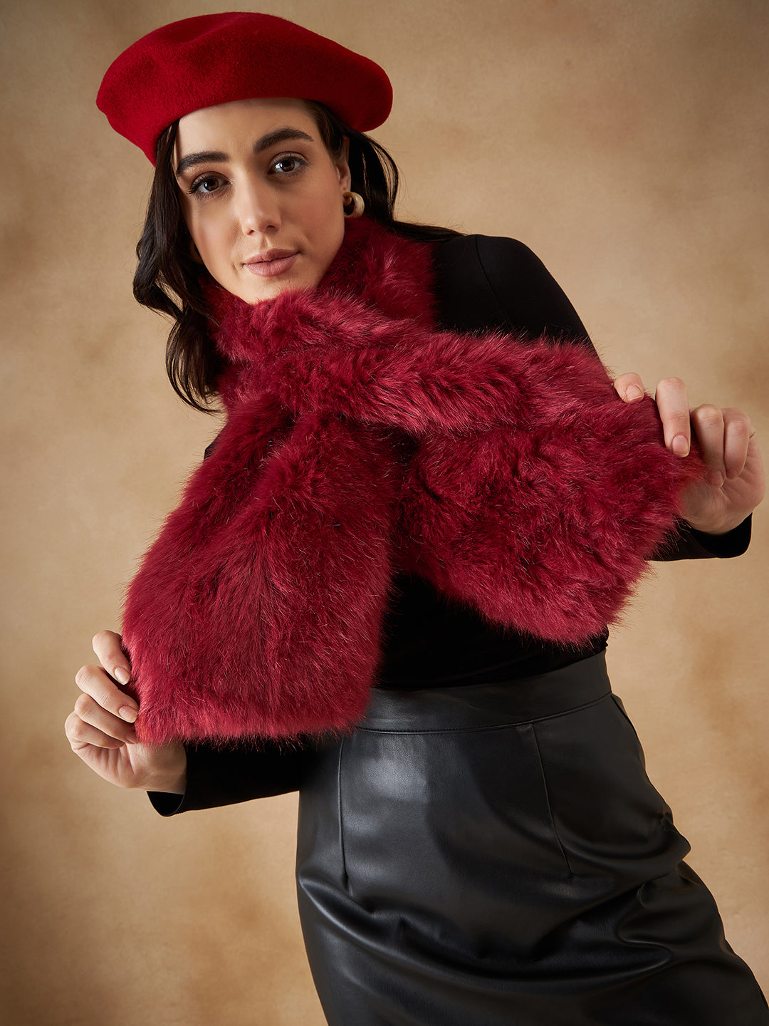 InWeave Women's Bright Rust Faux Fur Neck Warmer 