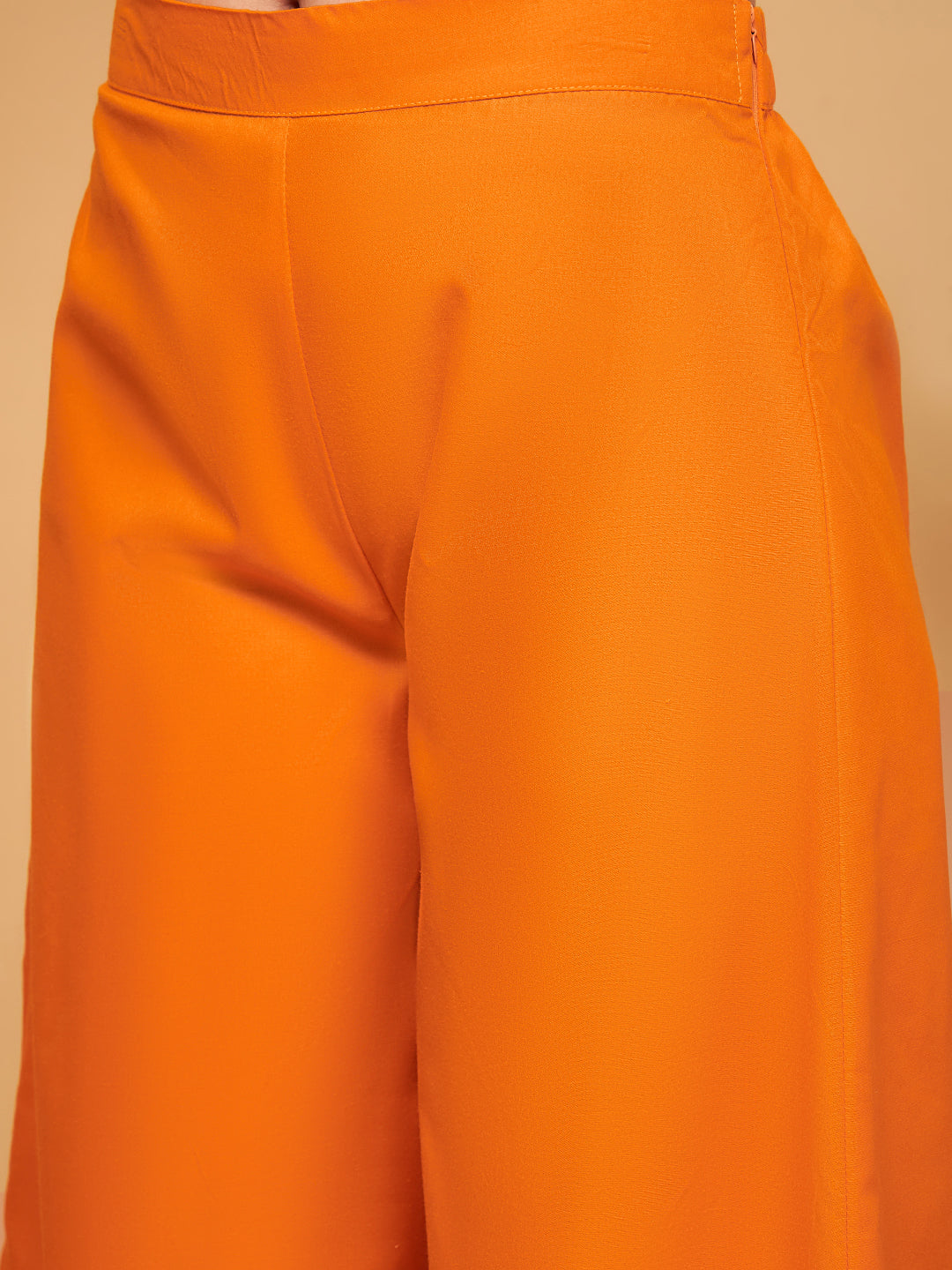 InWeave Women's Orange Flared Kurta Palazzo Set 