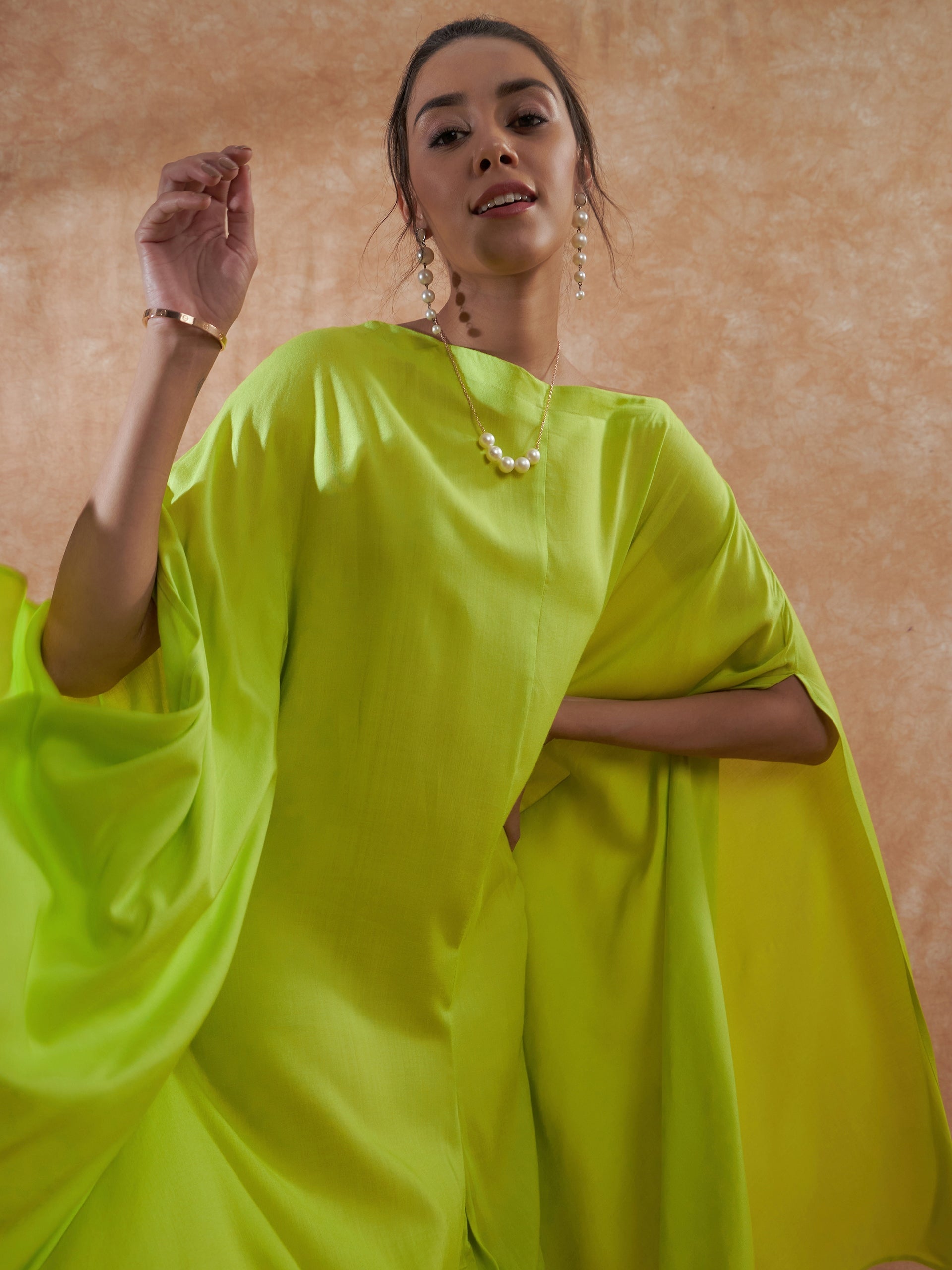 InWeave Lime Green Rayon Cowel Style Kaftan 