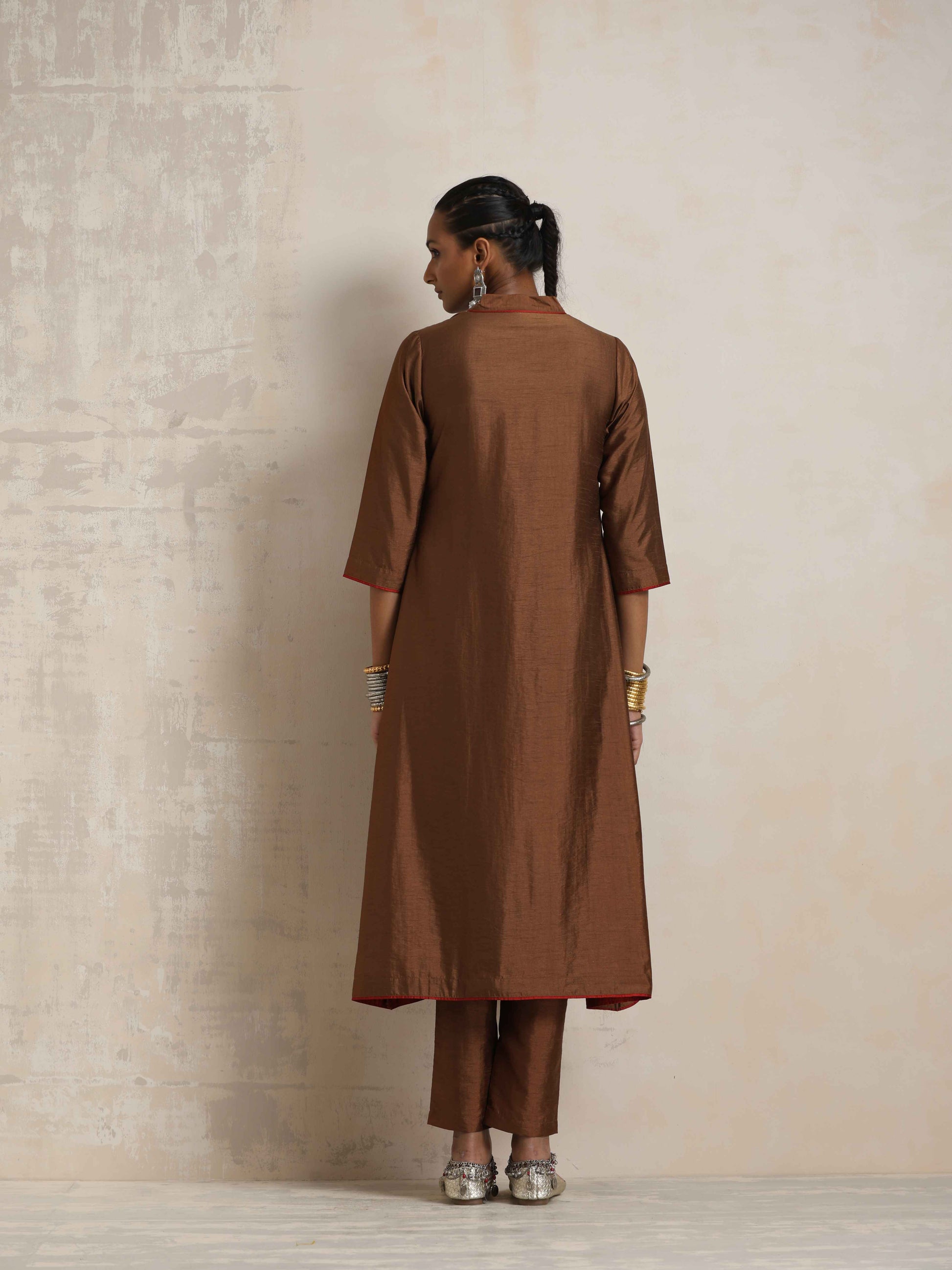trueBrowns Brown Silk Kurta Set 