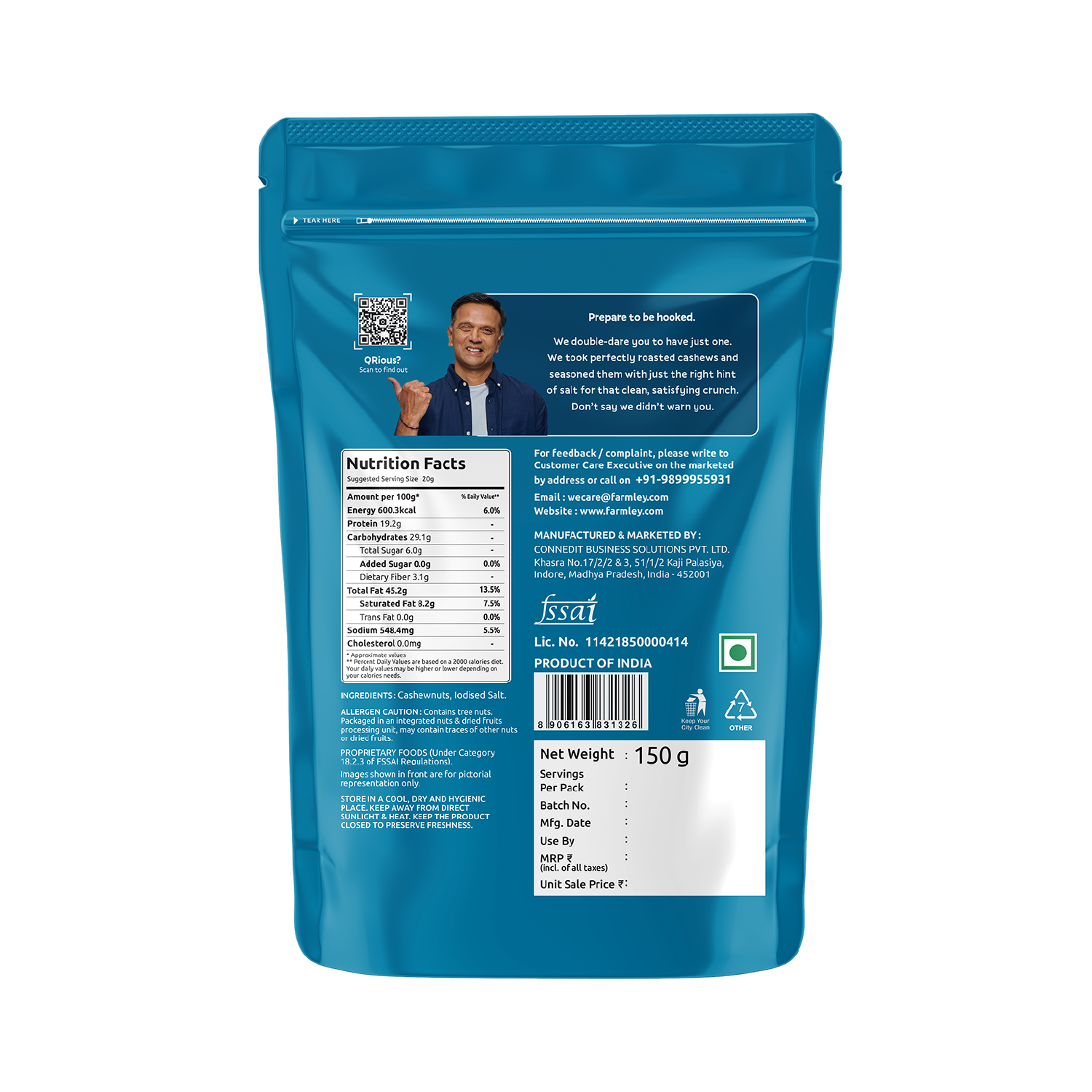 Farmley Classic Salted Cashews - Roasted