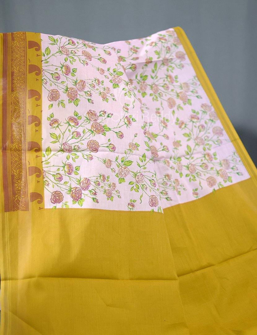 Block Print Baby Pink Dry Mehendi Combo Mulmul Cotton Saree By Gayathri Reddy Designer Studio - Grab2buy