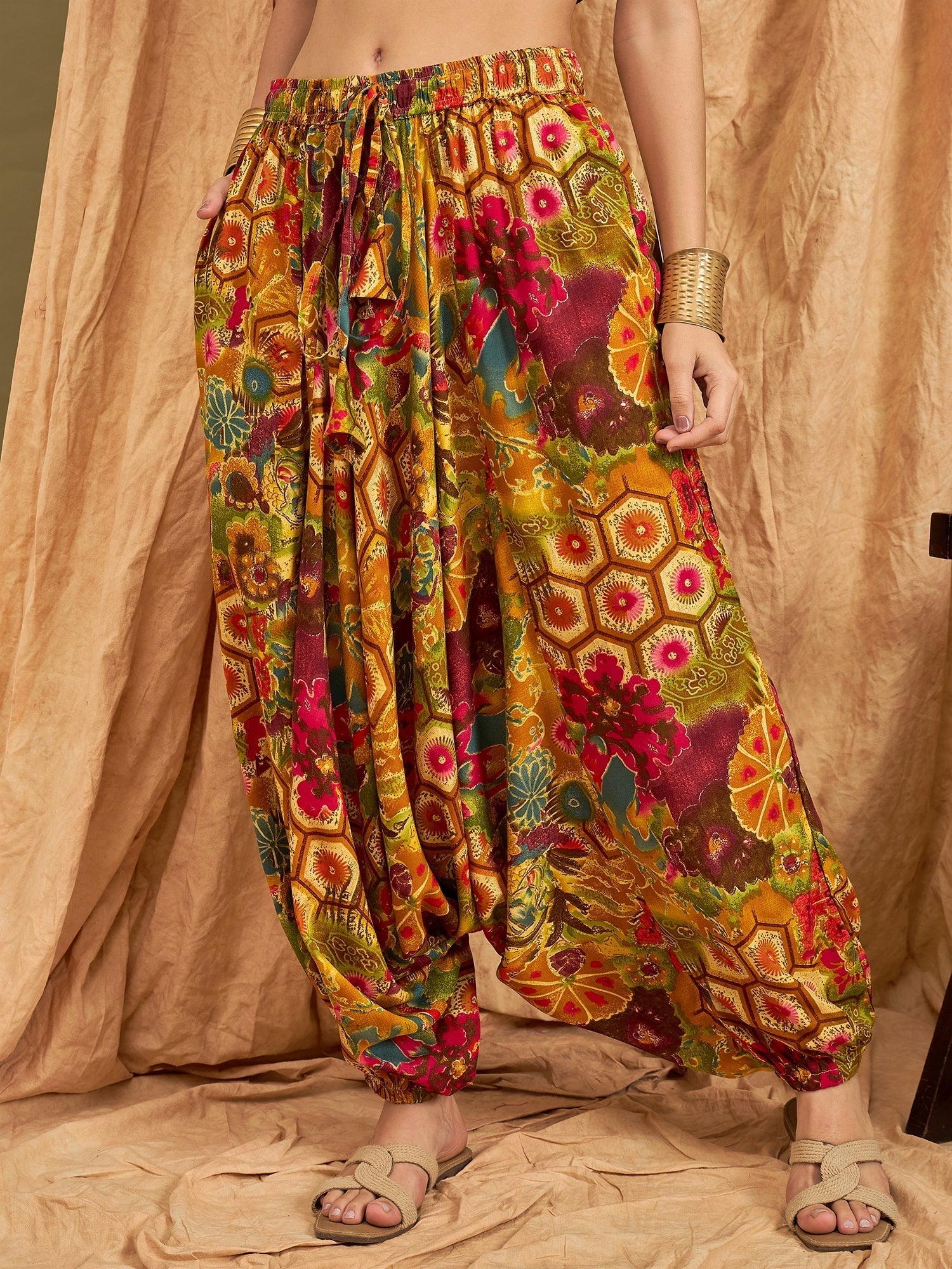 InWeave Mustard Multi Flower Harem Pant 