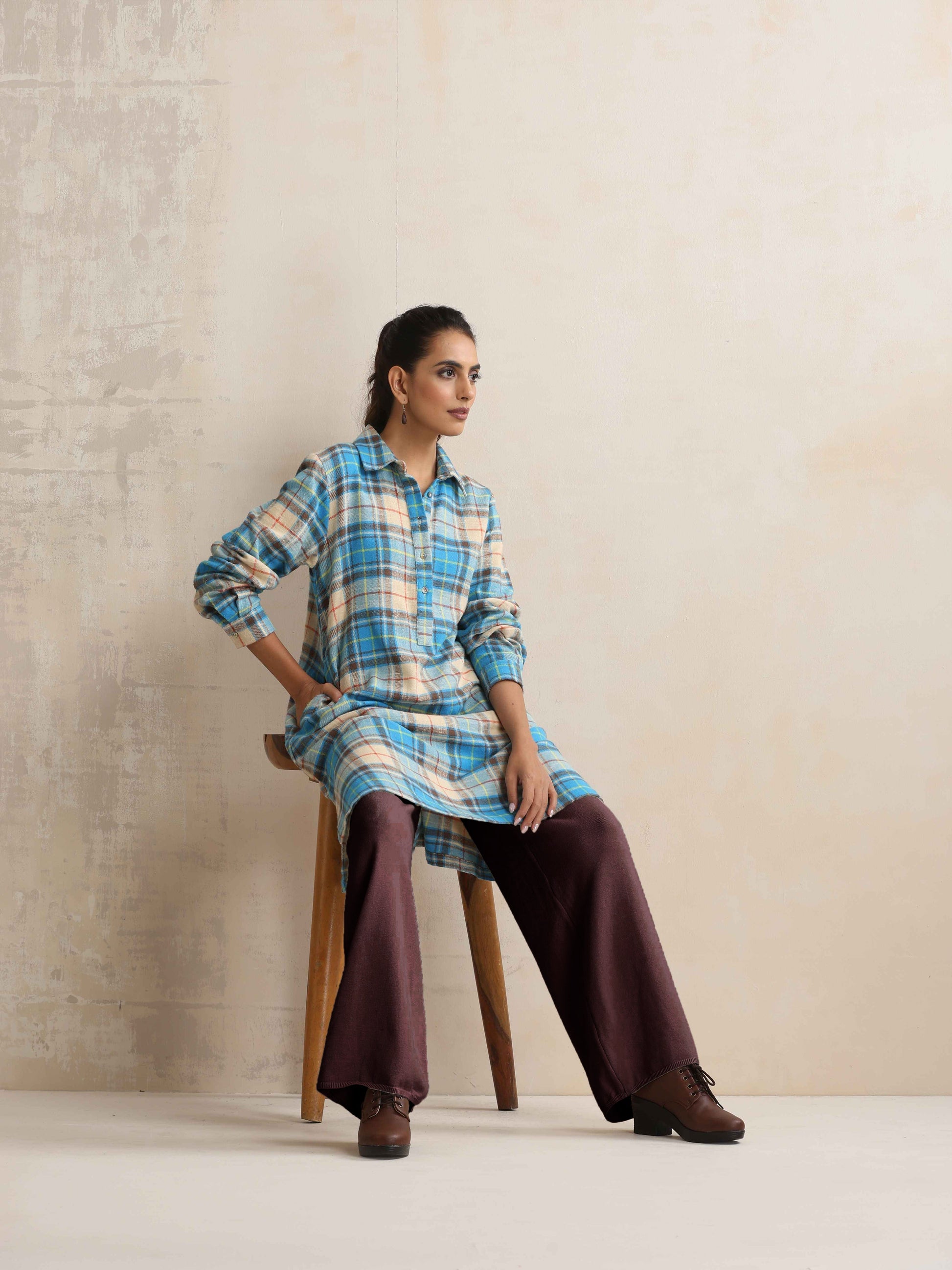 trueBrowns Brown Woollen Flared Pants | Swadesiicart