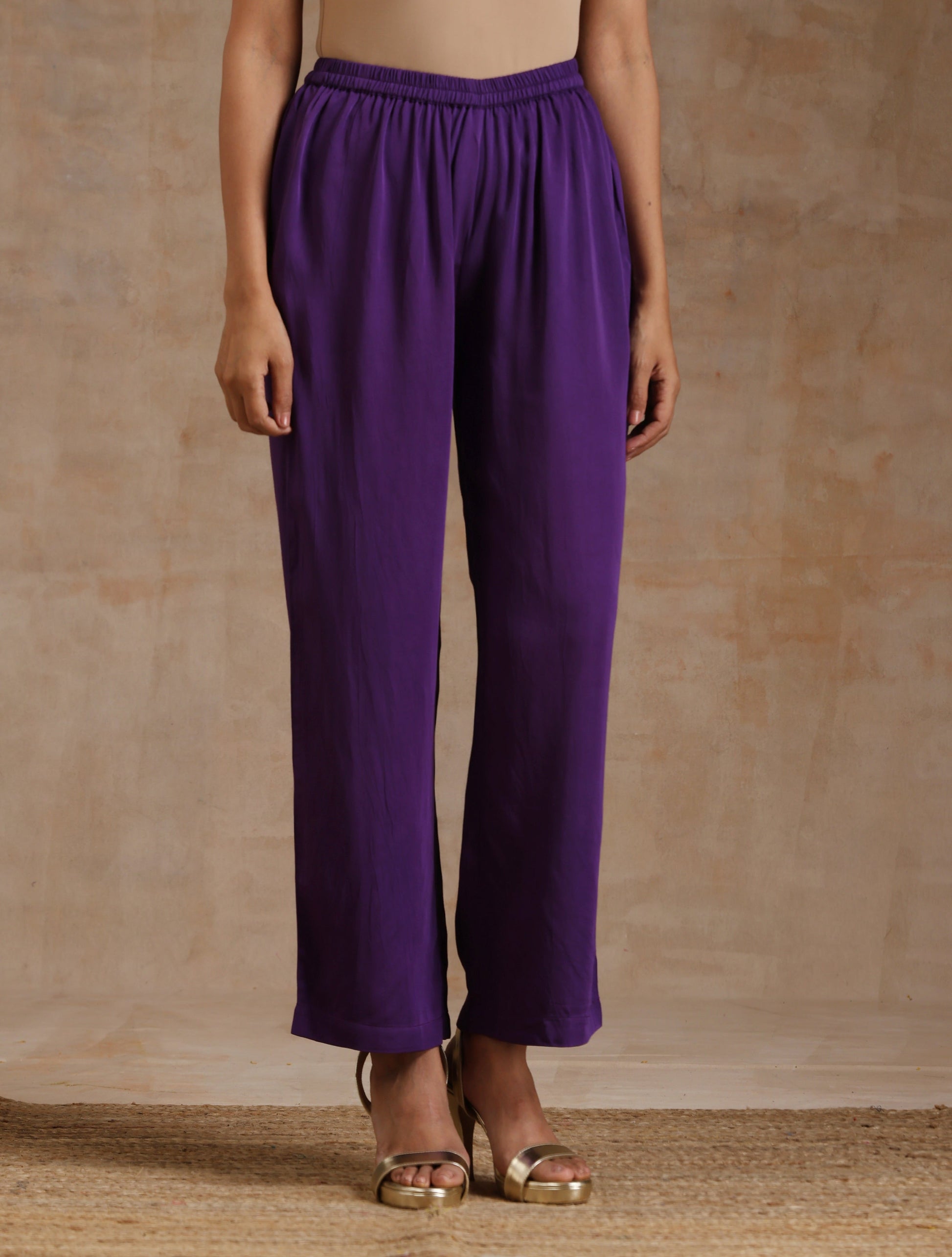 trueBrowns Violet Modal Satin Kaftan Kurta Set 