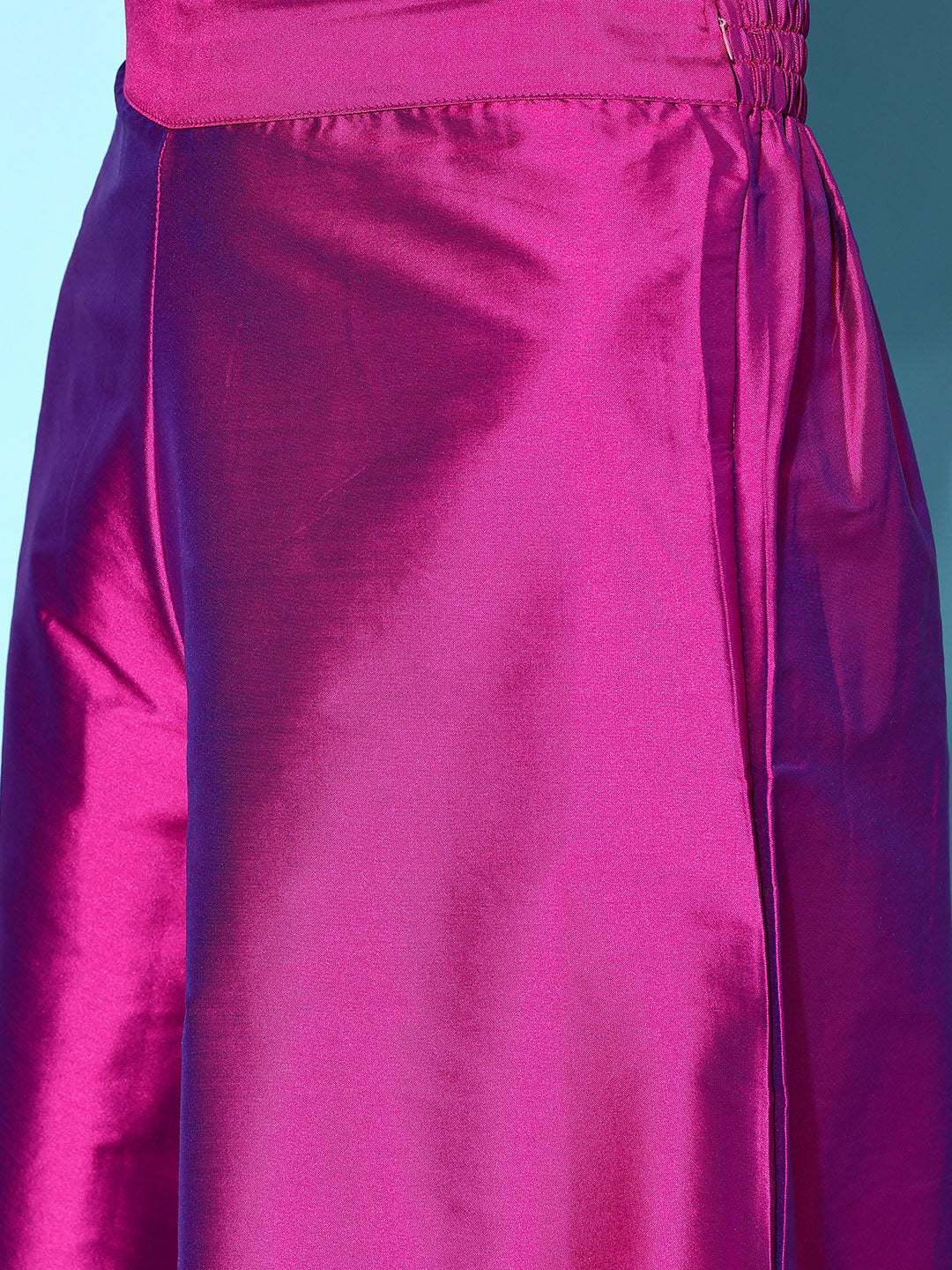 InWeave Purple Off Shoulder Silk Kurta Set -Pink Kota Bandhej Dupatta 