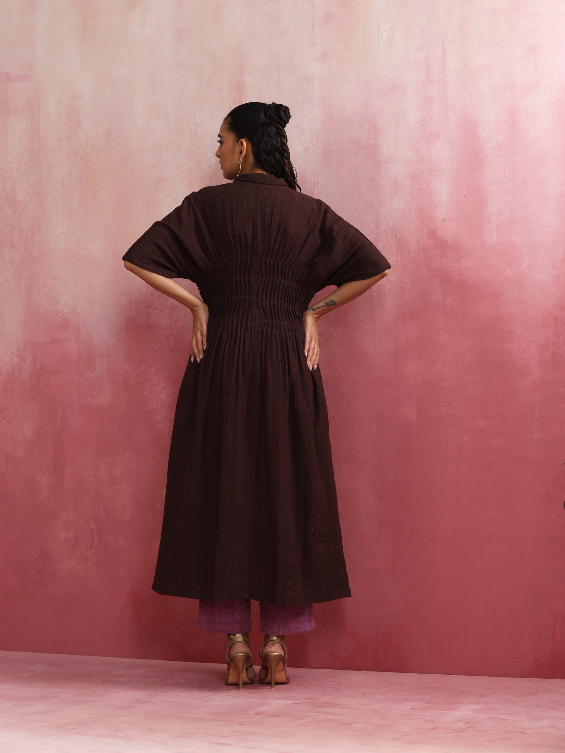 trueBrowns Cola Cotton Dobby Pleated Kurta Set 