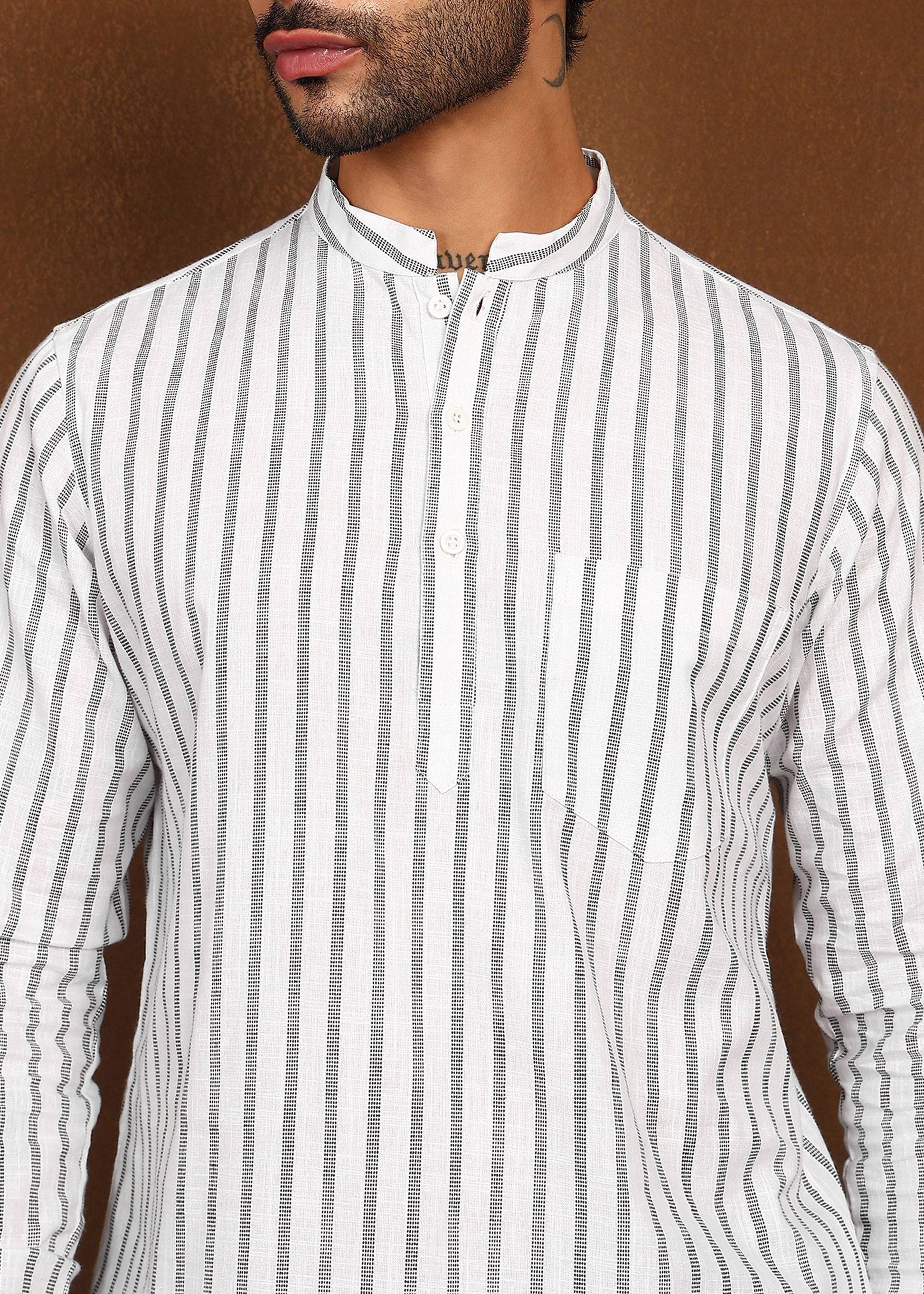Fabmade Driftline Stripe Linen Short Kurta