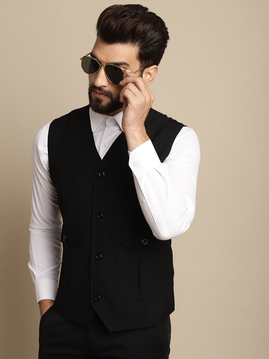 Even Apparels Men's Black Waistcoat With Patch Pocket 