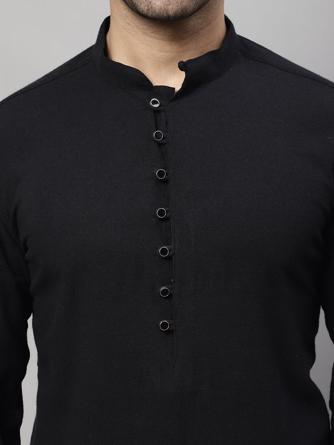 Even Apparels Black Pure Cotton Kurta With Band Collar 