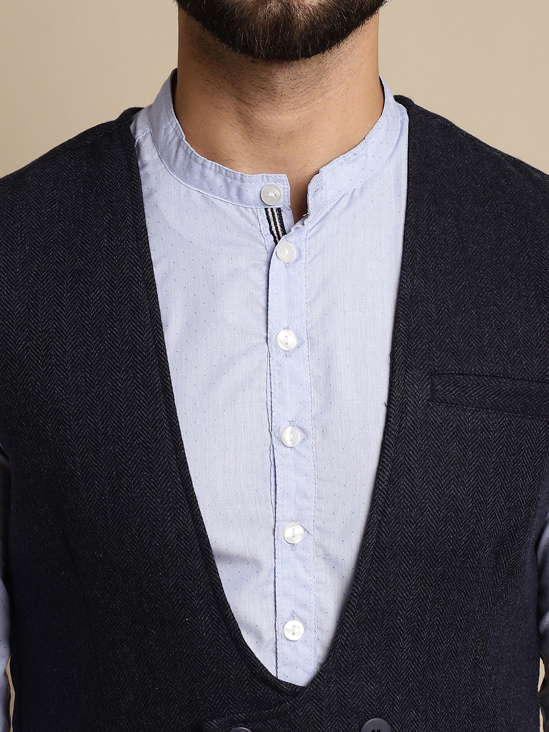 Even Apparels Men's Blue Woolen Double Breast Waistcoat - Grab2buy