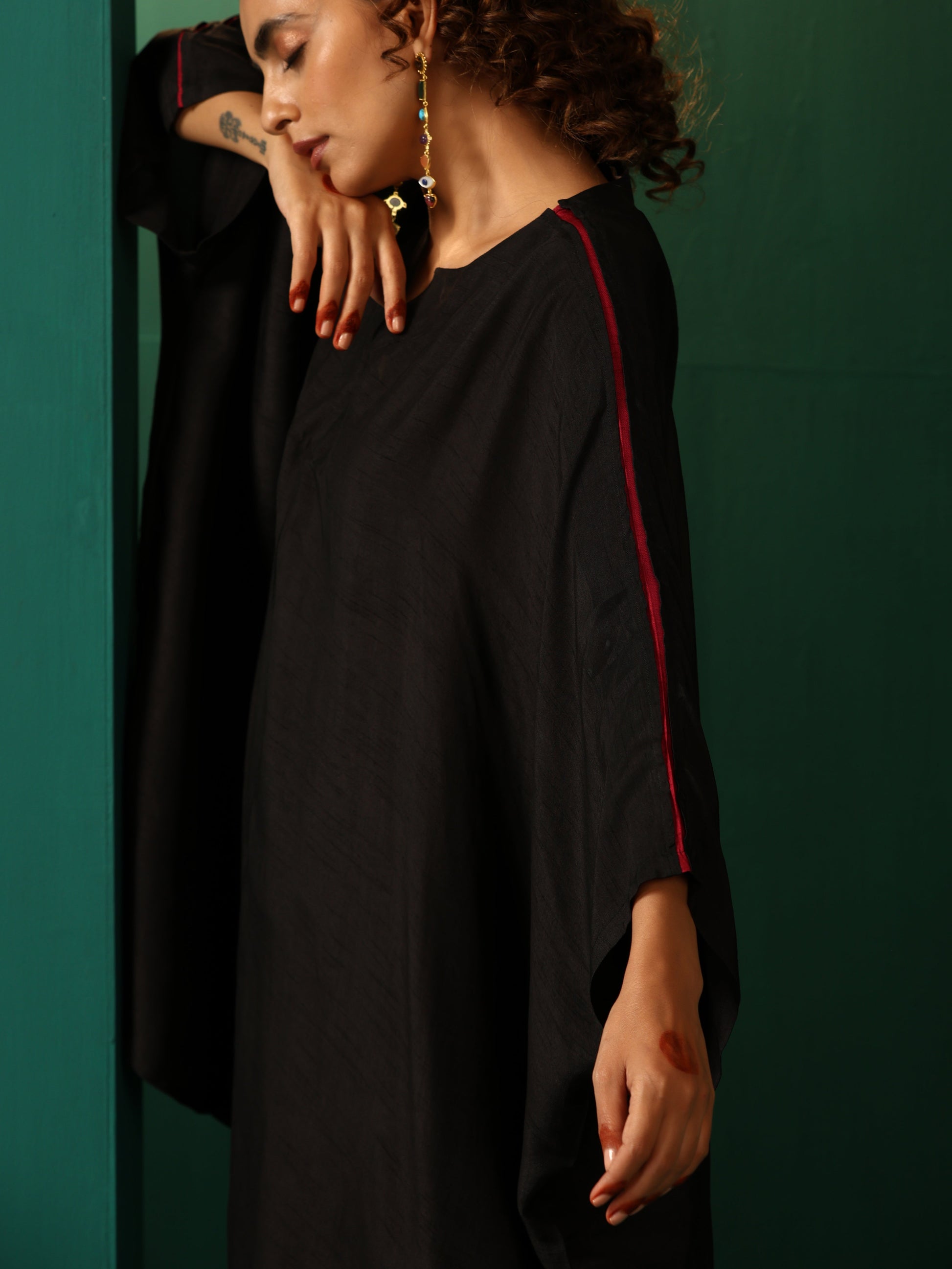 trueBrowns Black Silk Kaftan Pant Set 