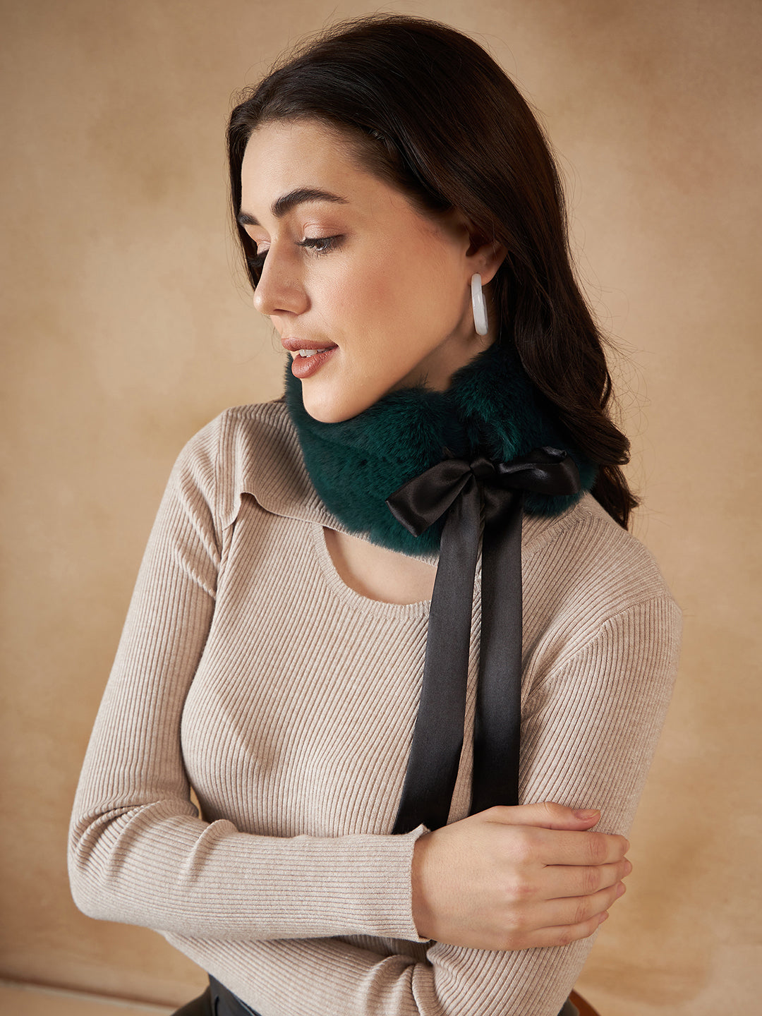InWeave Women's Dark Teal Fur Neckpiece 