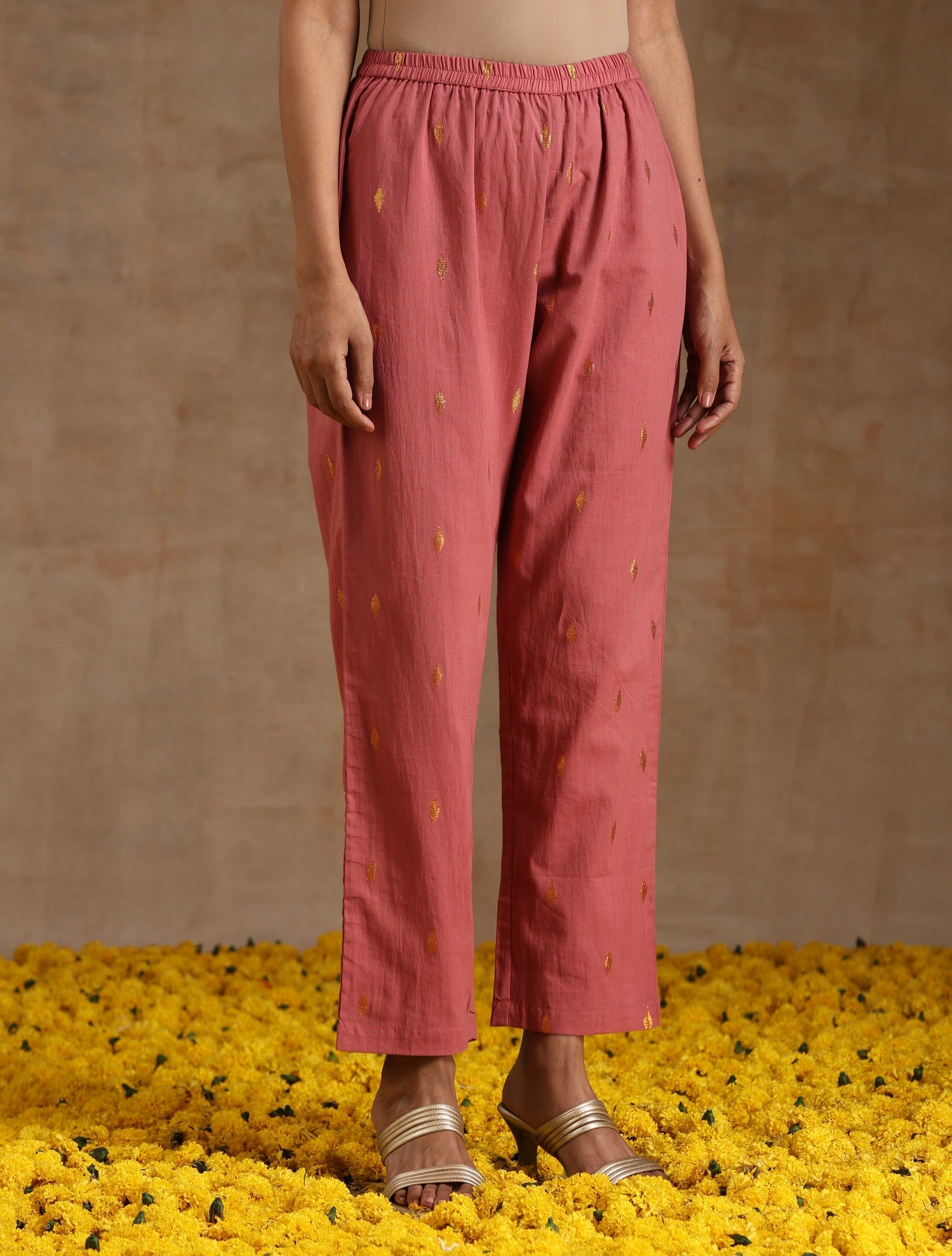 trueBrowns Blush Gold Cotton Angrakha Kurta Set 