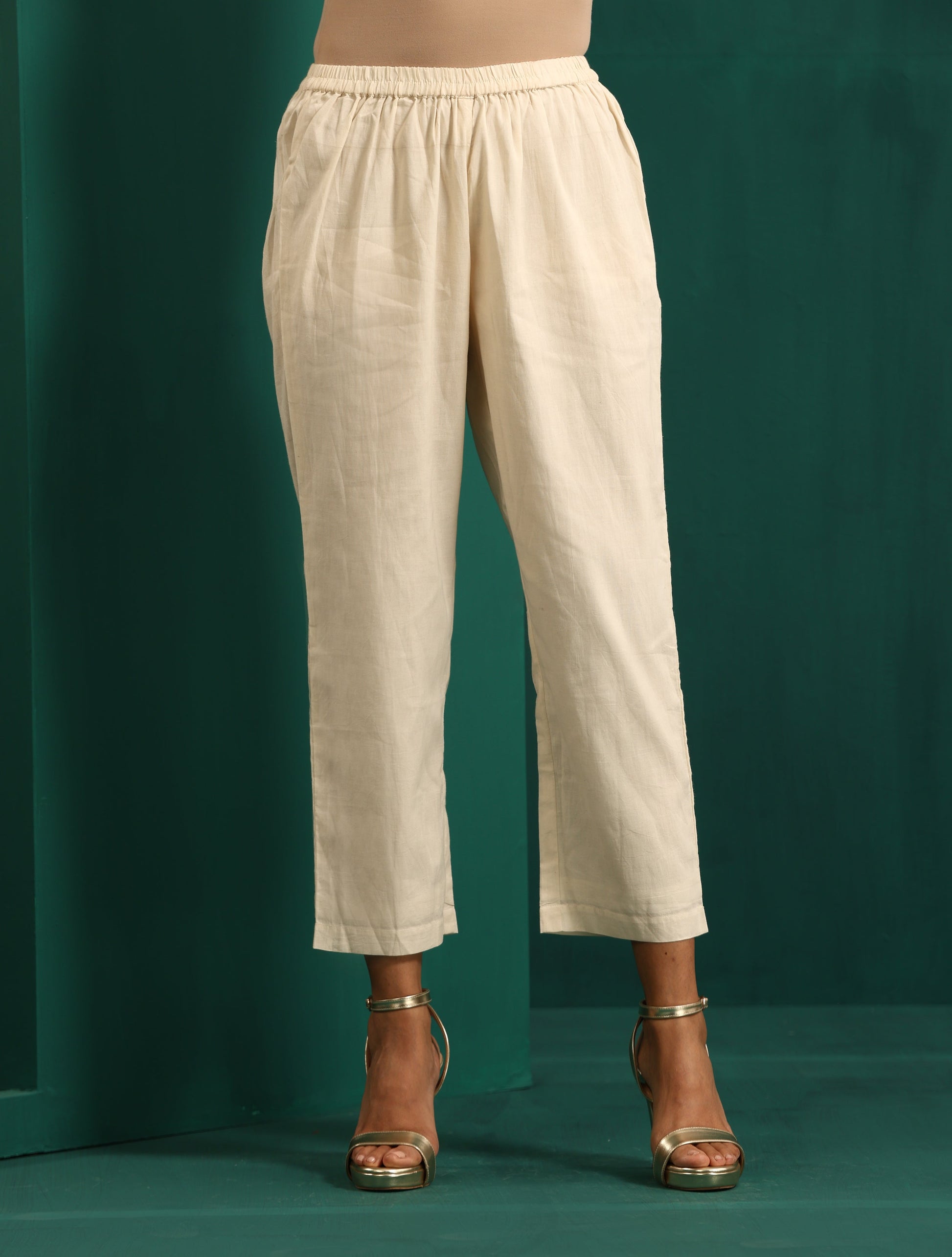 trueBrowns Ivory Rhombus Cotton Angrakha Kurta Pant Set 