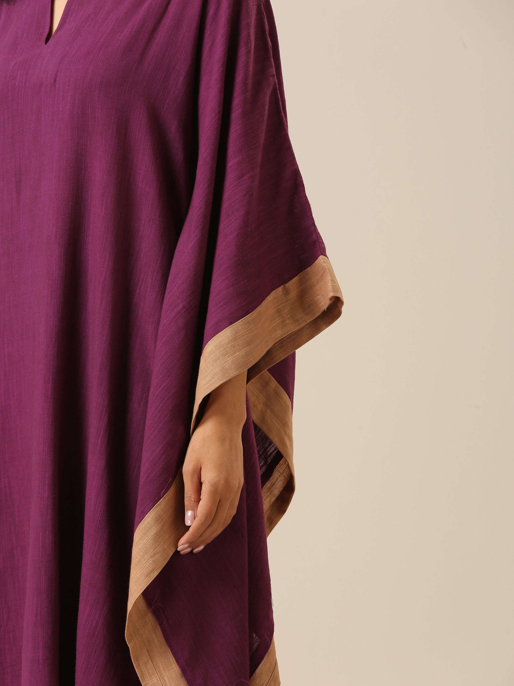 trueBrowns Plum Purple Slub Texture High Low Kaftan Pant Set 