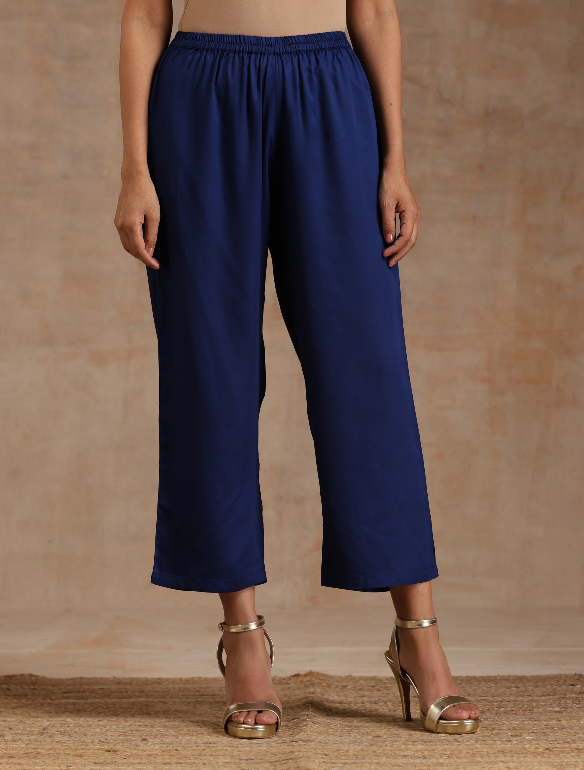 trueBrowns Midnight Blue Modal Satin Relax Kurta Set 