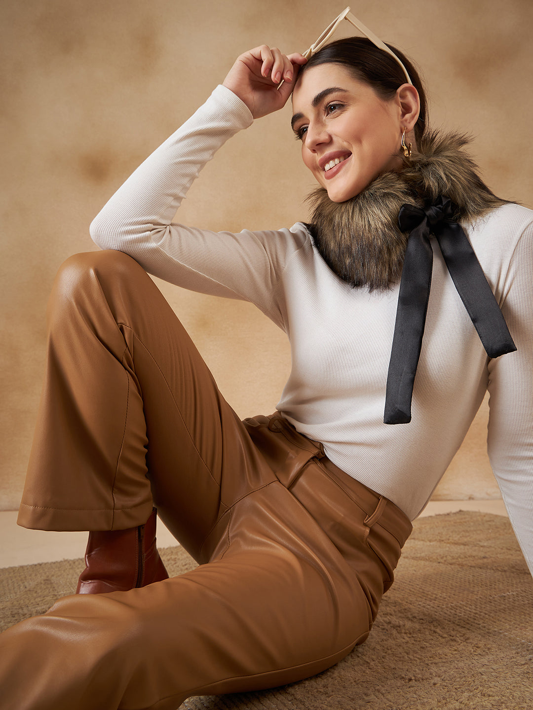 InWeave Women's Beige Print Fur Neckpiece 