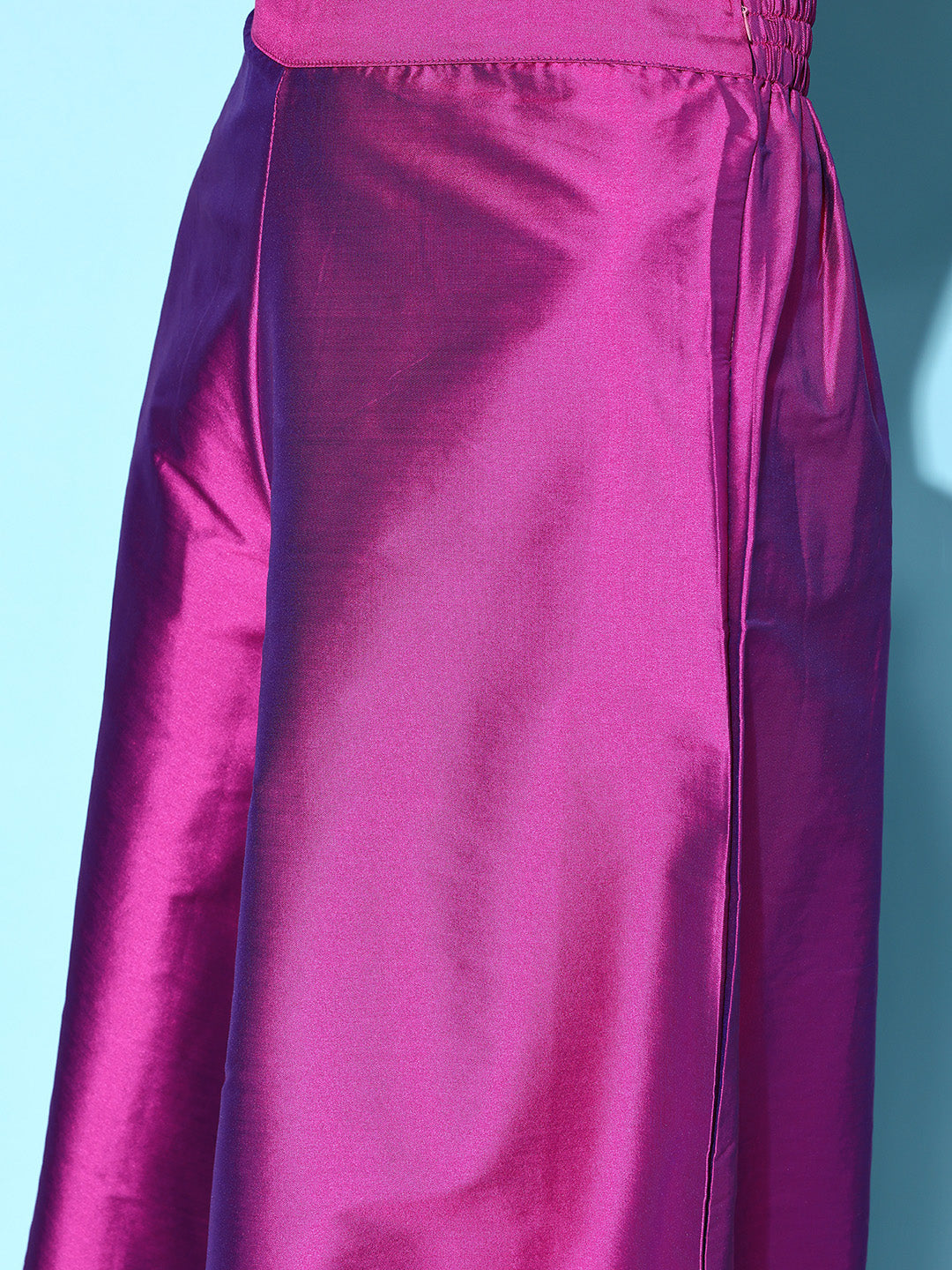 InWeave Purple Off Shoulder Silk Kurta Set -Mauve Hand Painted Dupatta 