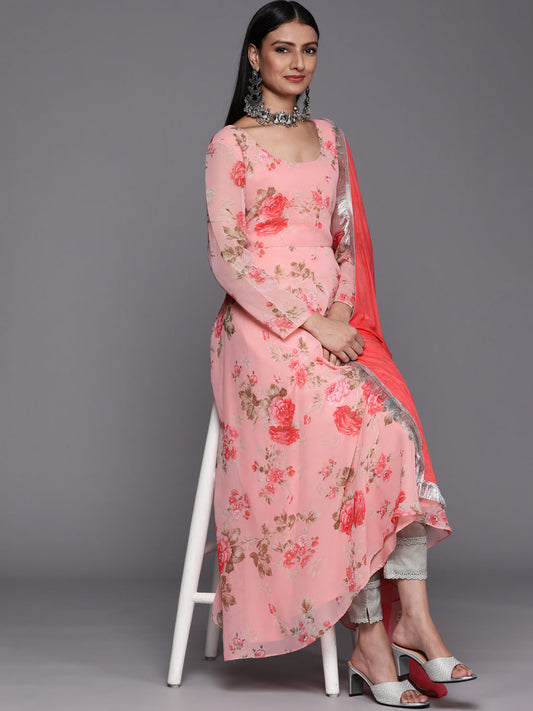 Varanga Pink Anarkali Kurta Paired With Chiffon Dupatta - Grab2buy