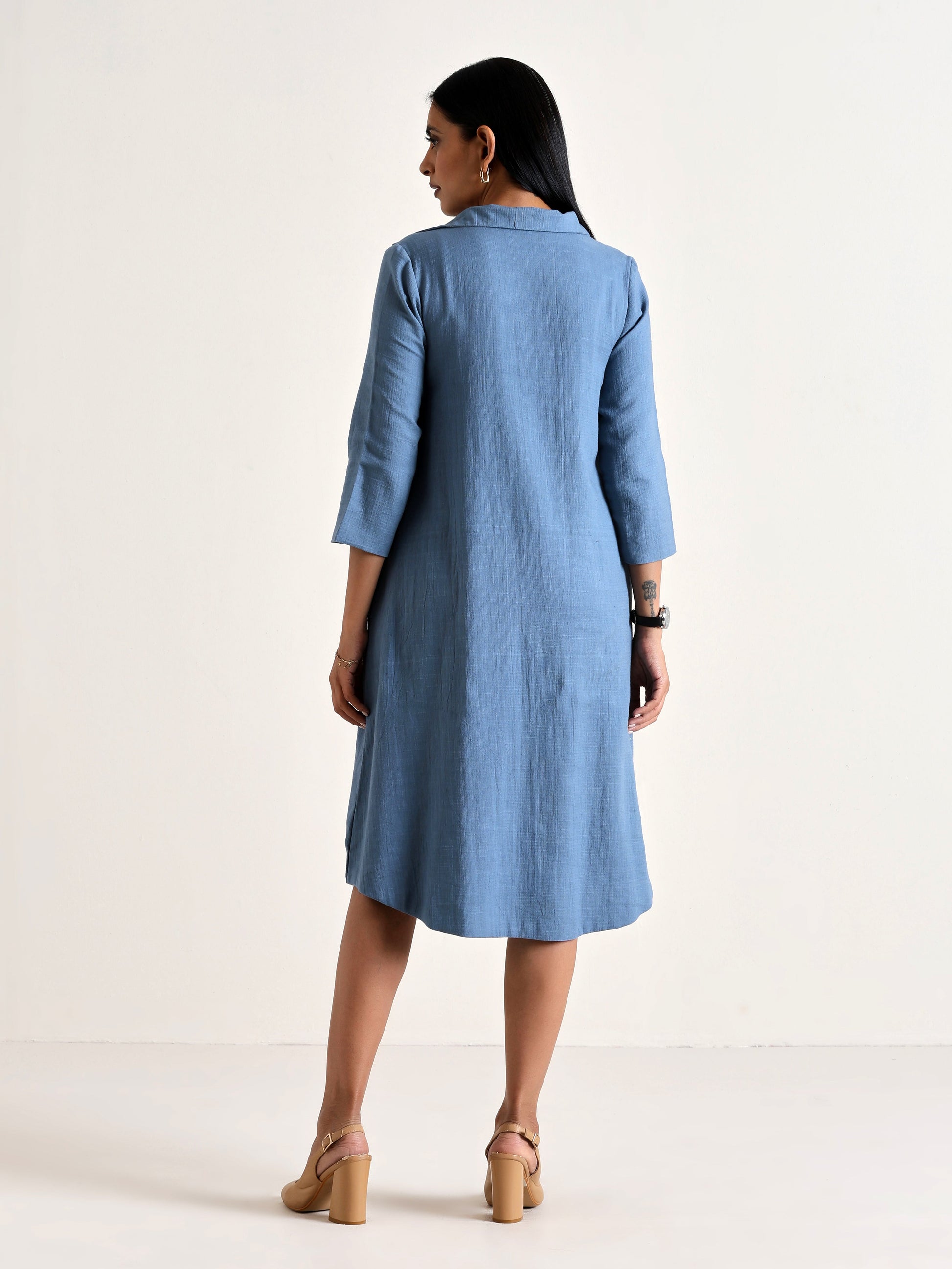 trueBrowns Light Blue Short Collared Dress 