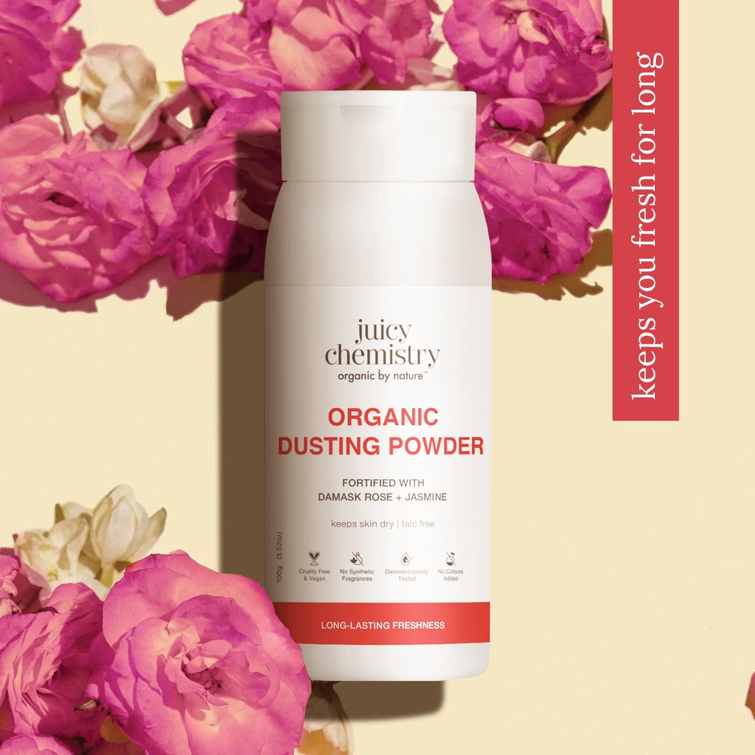 Organic Dusting Powder Fortified Damask Rose + Jasmine 