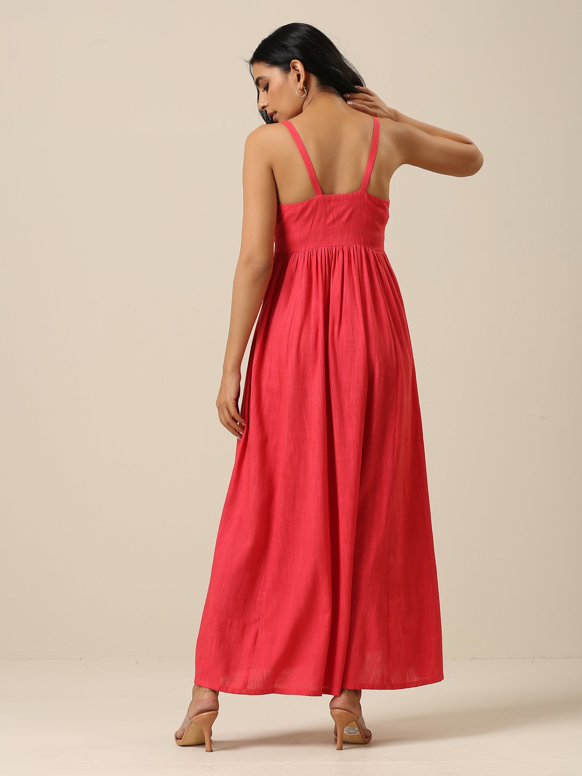 trueBrowns Bright Pink Slub Texture Sleeveless Dress 
