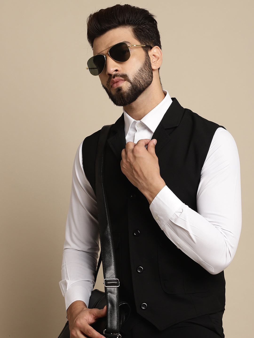 Even Apparels Men's Black Waistcoat with Notched Lapel 