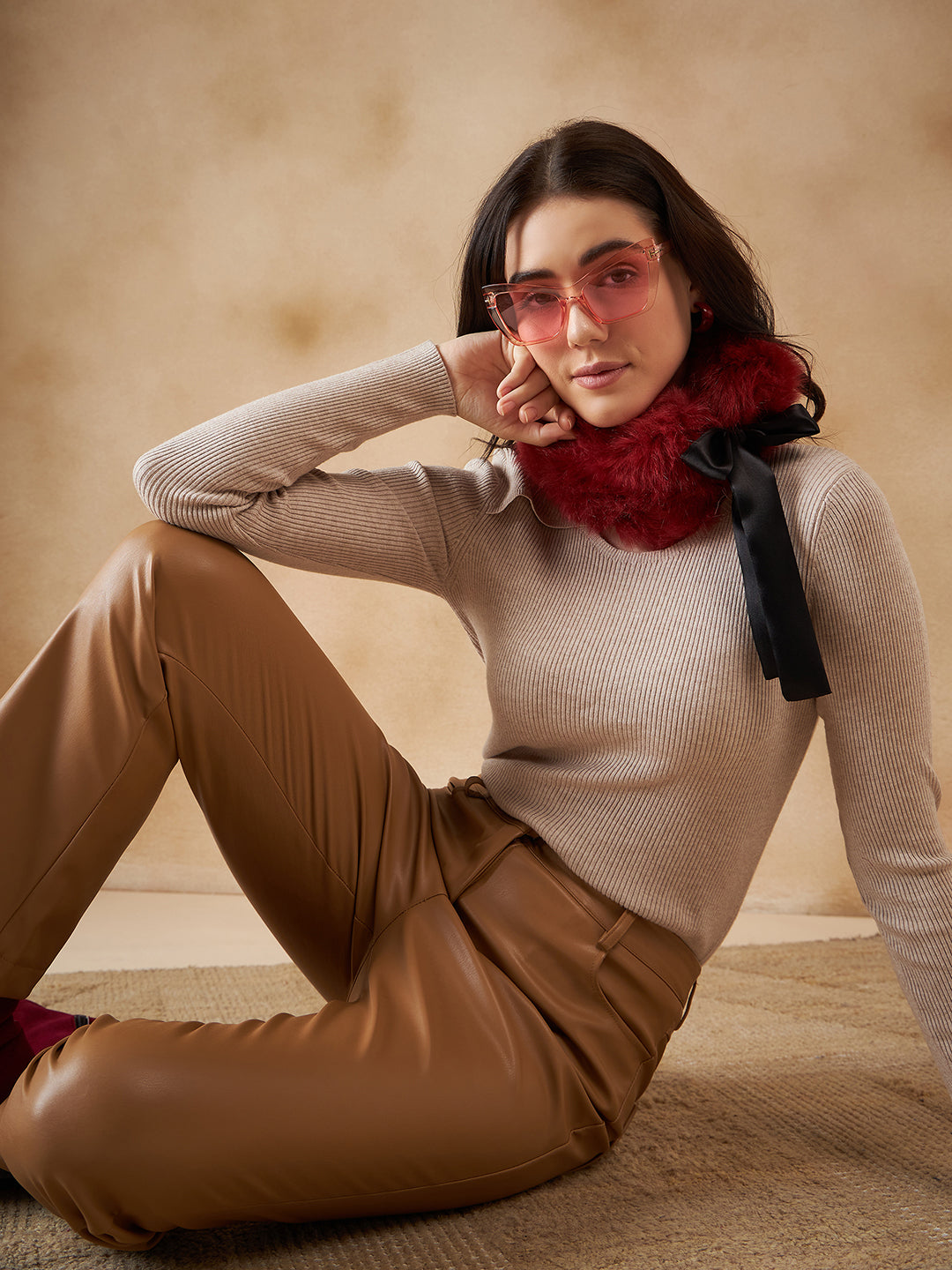 InWeave Women's Bright Rust Fur Neckpiece 