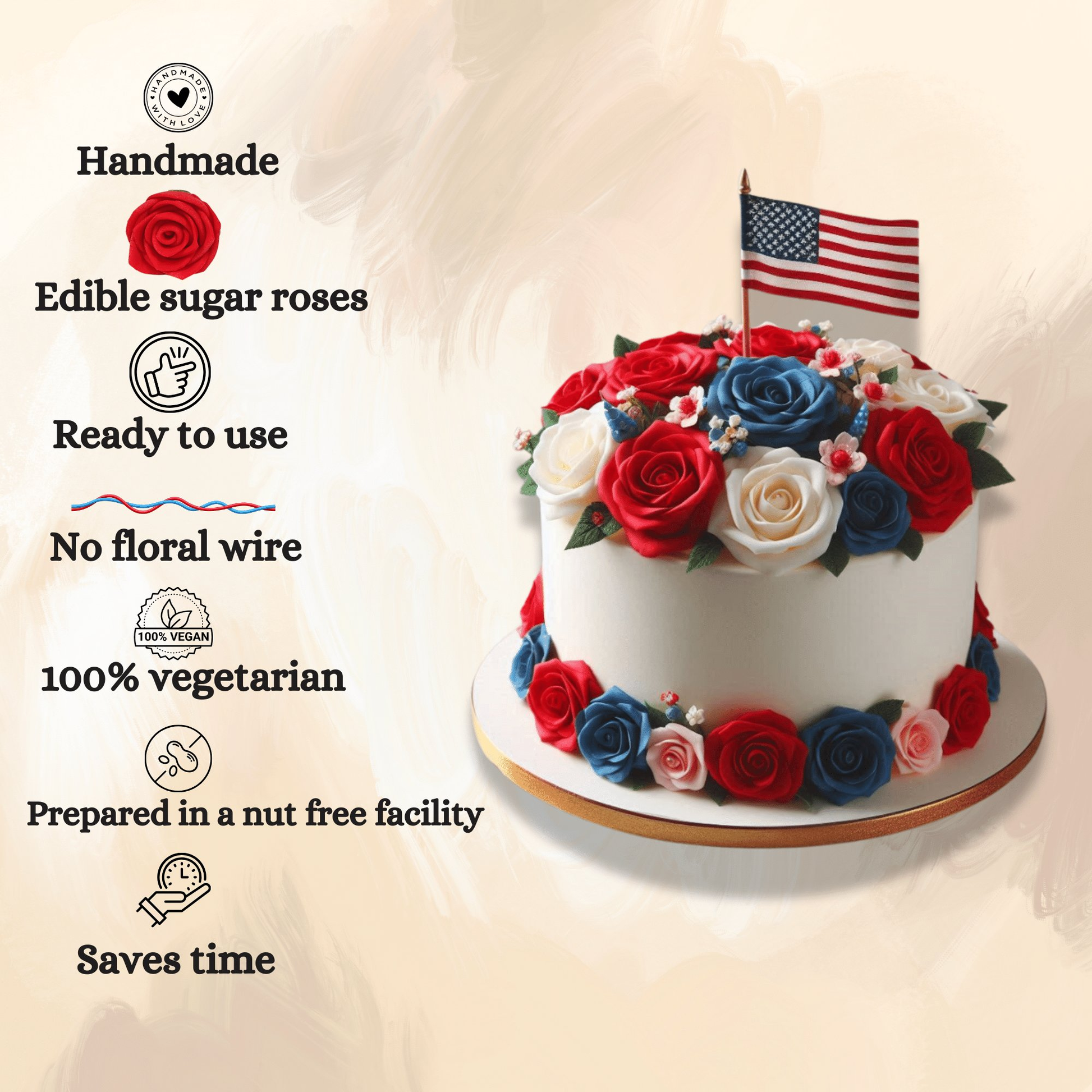 Confect Edible Sugar Roses Cake Toppers - Pack of 12 (02)