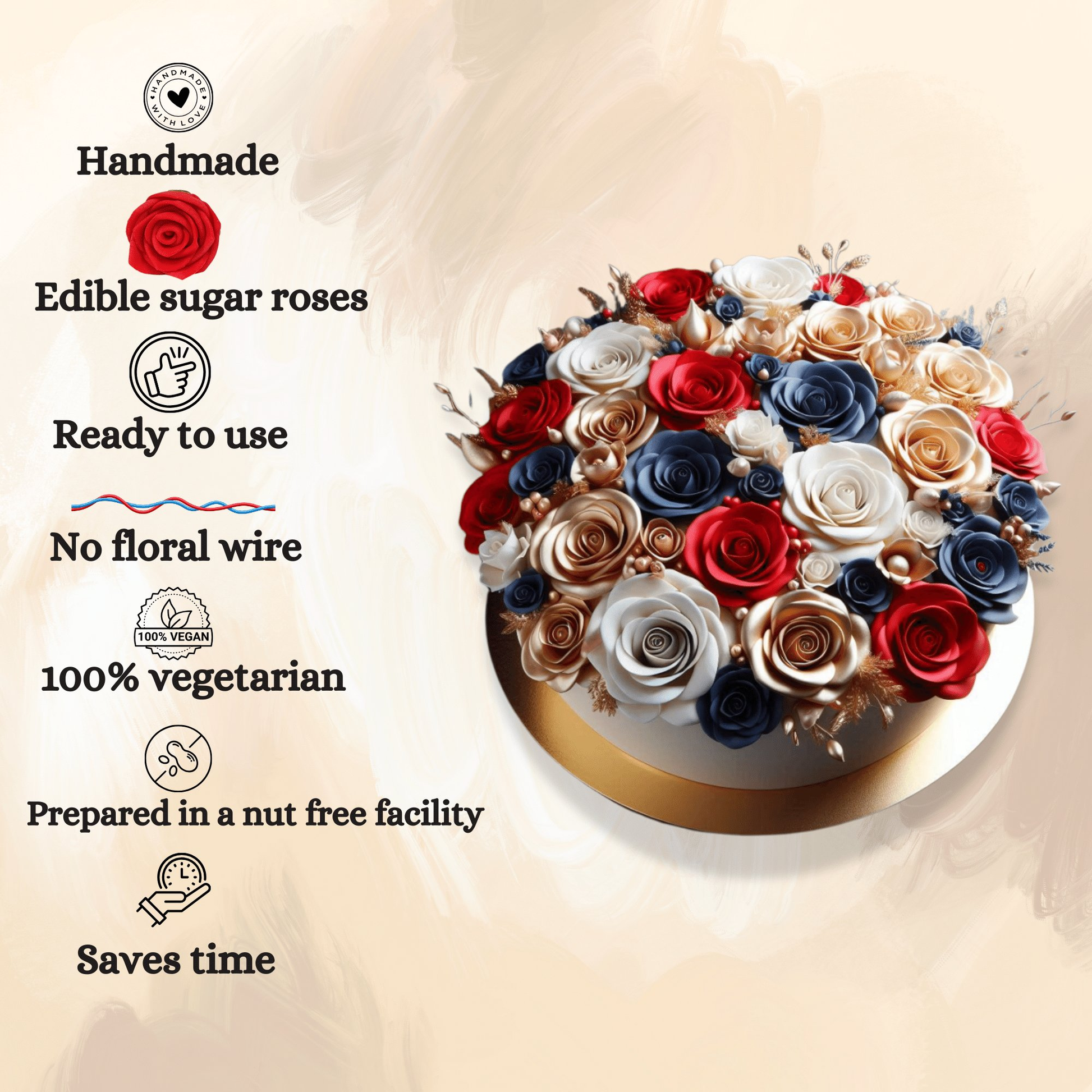 Confect Edible Sugar Roses Cake Toppers - Pack of 12 (04)