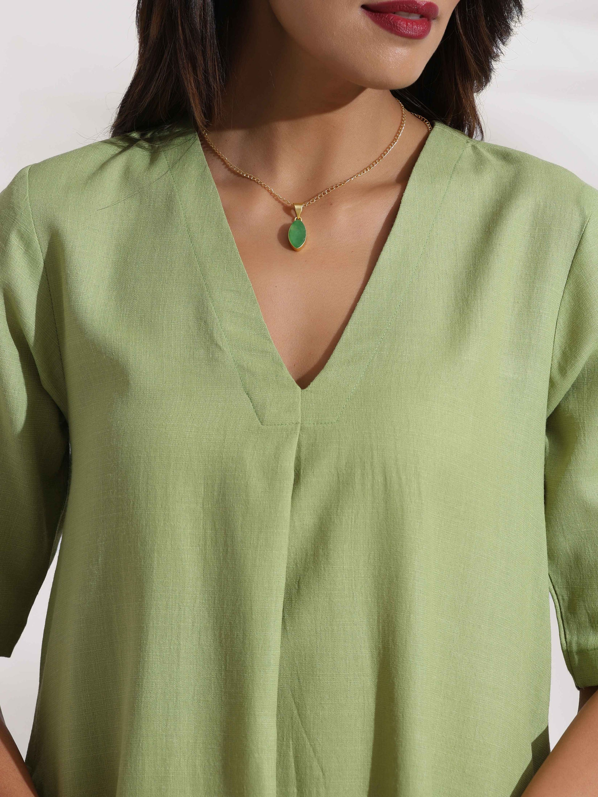 trueBrowns Green Slub Kurta Set 