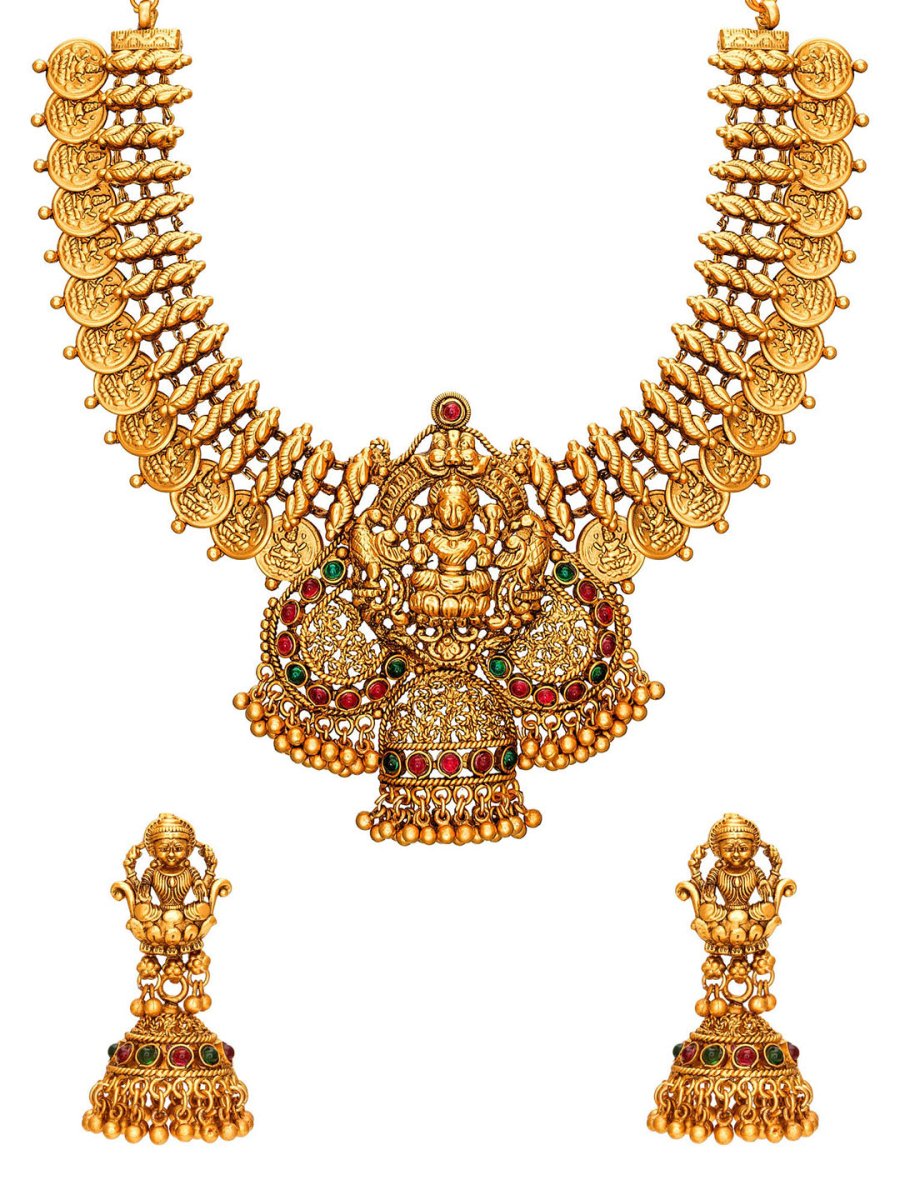 Aadita Gold-Toned Stone-Studded Temple Jewelry Set - Grab2buy