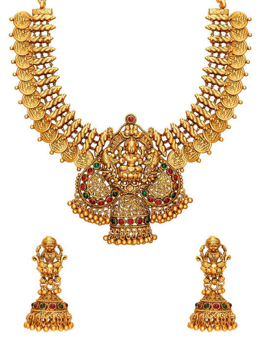 Aadita Gold-Toned Stone-Studded Temple Jewelry Set - Grab2buy