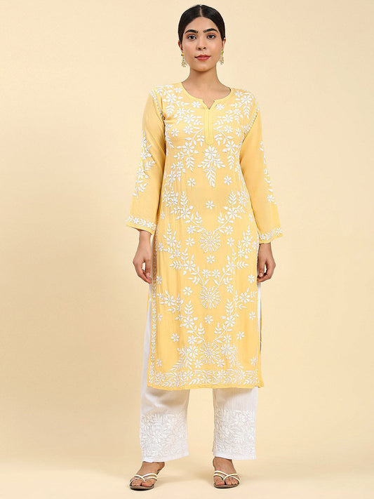 HOUSE OF KARI Ethnic Motifs Embroidered Chikankari Straight Kurta 